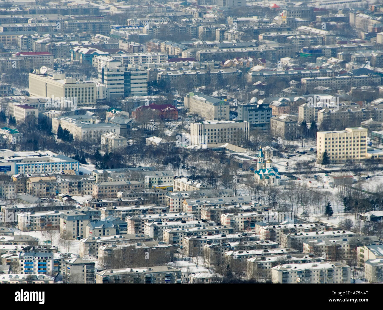 Vista di Yuzhno Sakhalinsk in inverno isola di Sakhalin Foto Stock