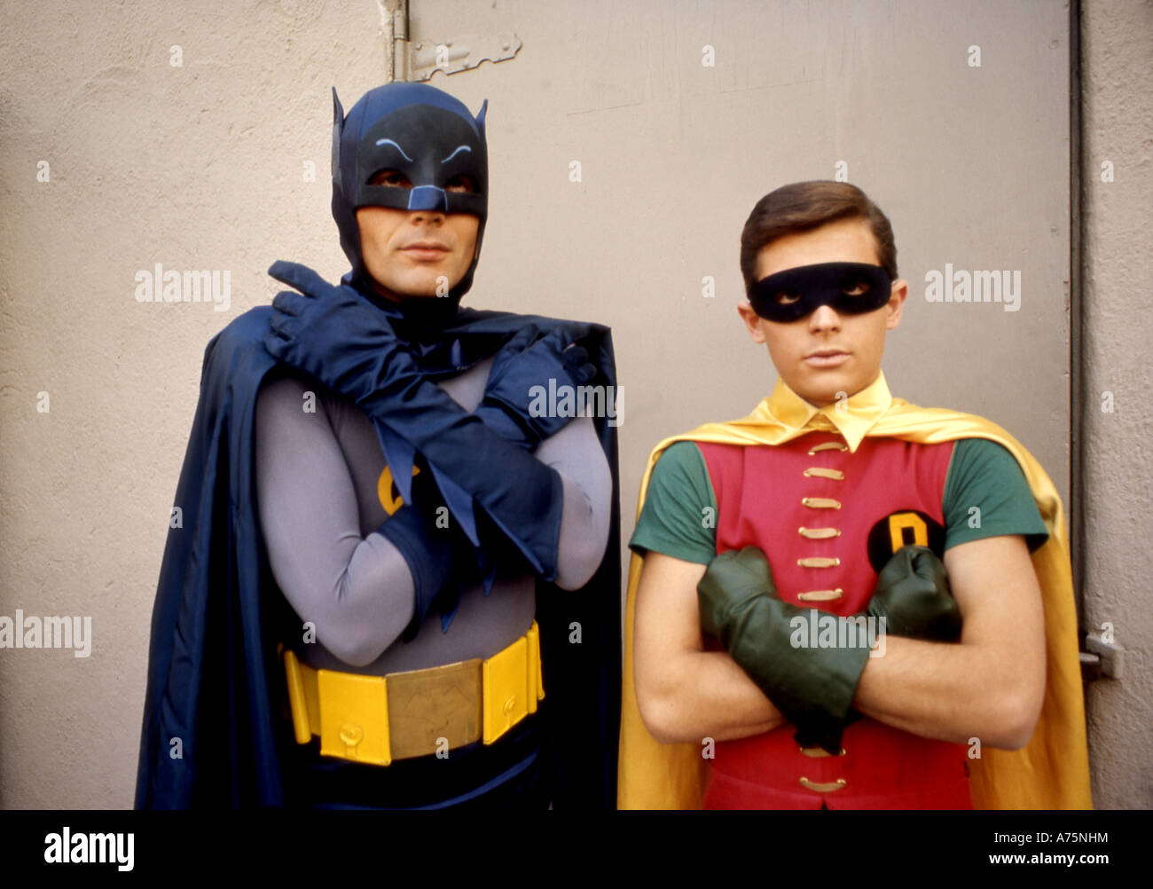 BATMAN - anni sessanta noi serie TV con Adam West come "Bruce Wayne' (Batman) e Burt Ward come "Richard Grayson' (Robin) Foto Stock