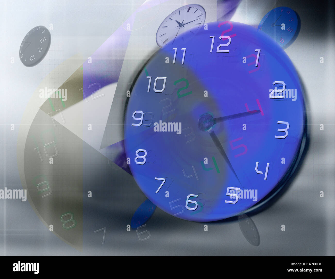 Orologio blu su un astratto sfondo di movimento Foto Stock
