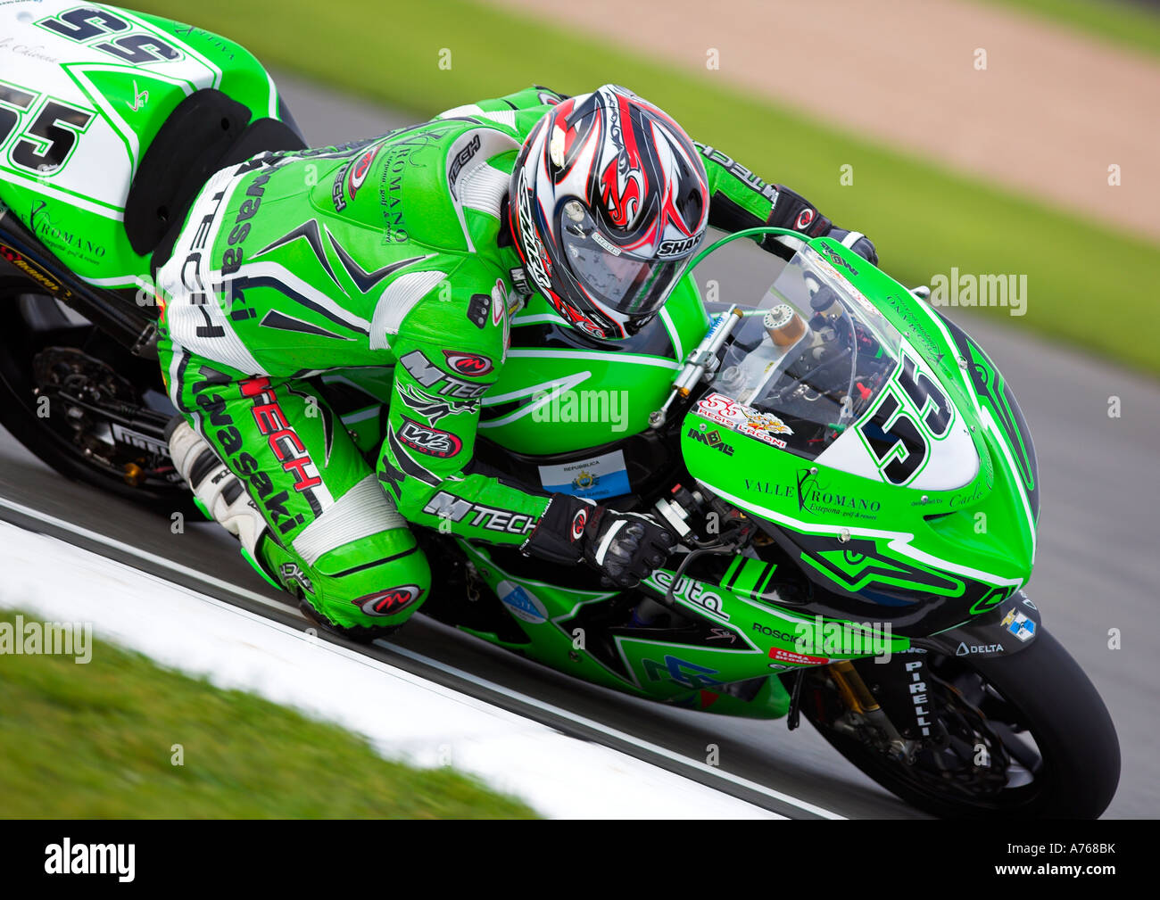 Regis Laconi Mondo Super Bike Championship 2007, round 3, Donington Park, Leicestershire. Equitazione per Kawasaki PSG-1 Squadra Corse Foto Stock