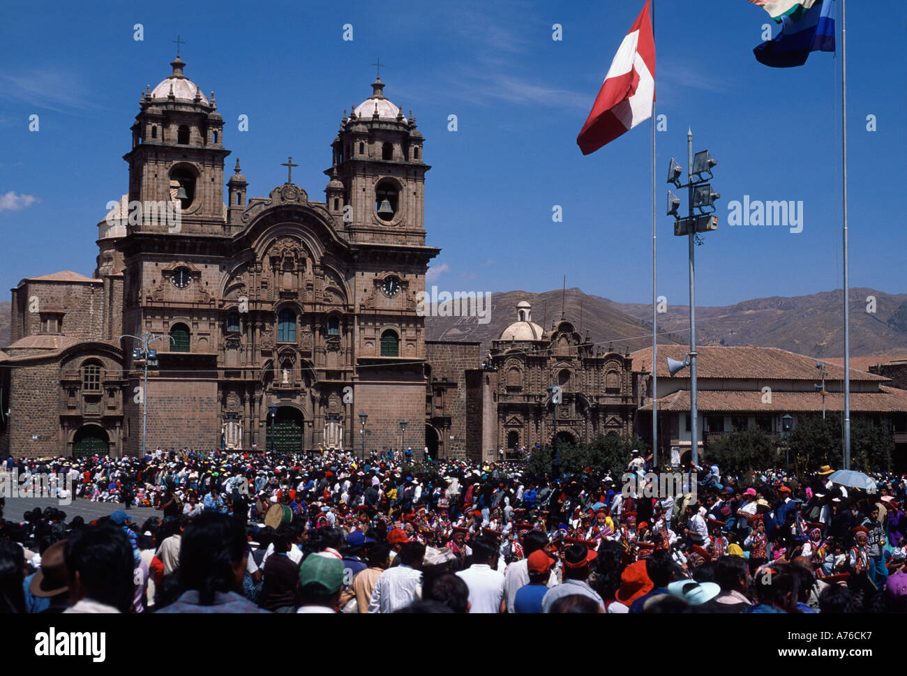 Festival di fronte La Compania, Plaza de Armas, Cusco Peru Foto Stock