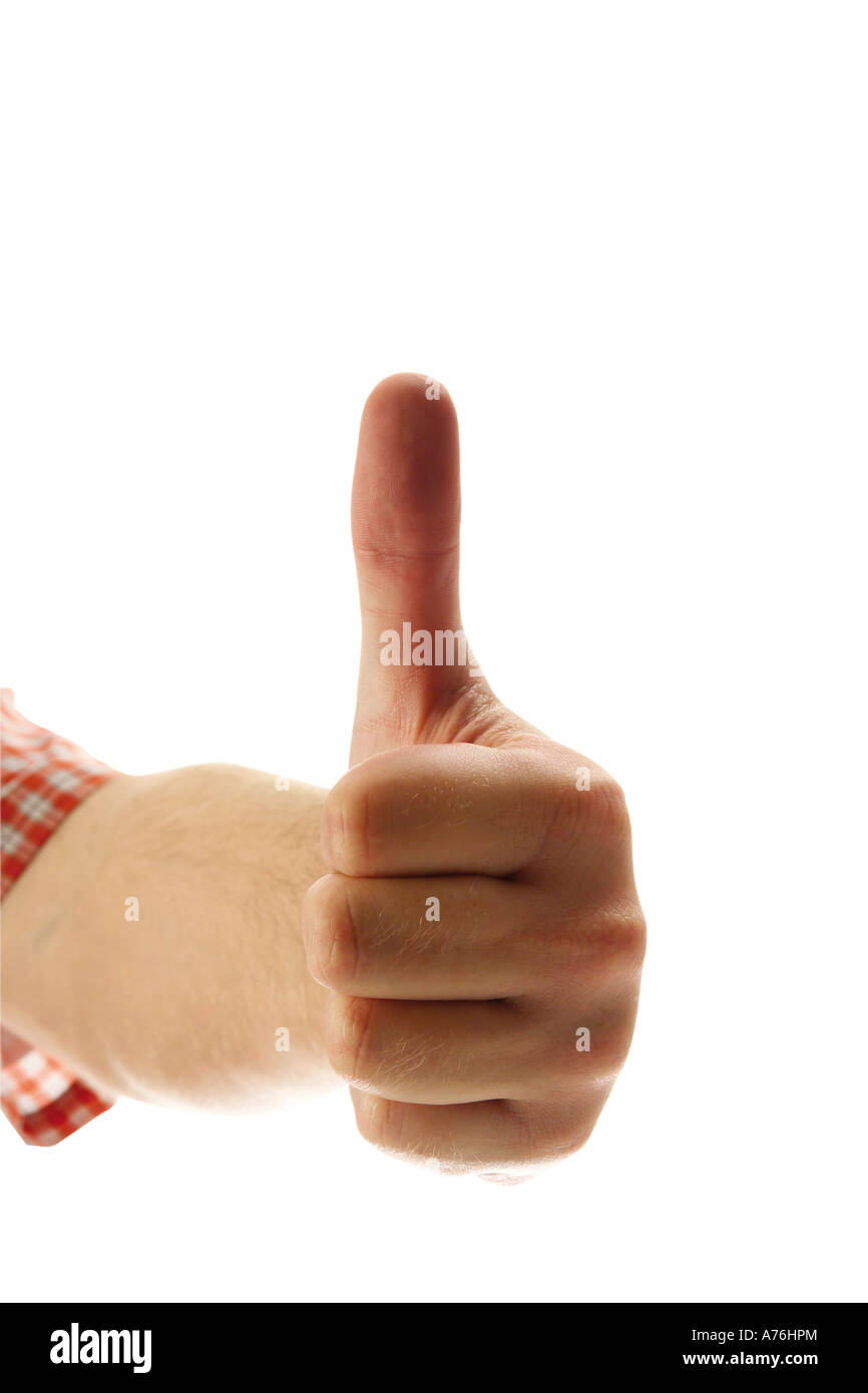 Mano dando Thumbs up close-up Foto Stock