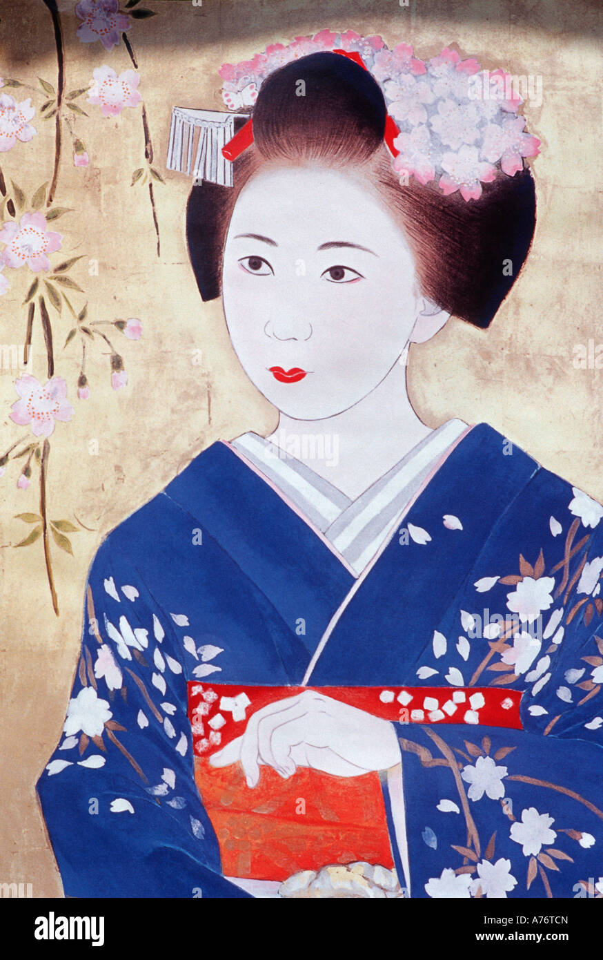 La verniciatura di una donna giapponese in abito tradizionale del Giappone Foto Stock