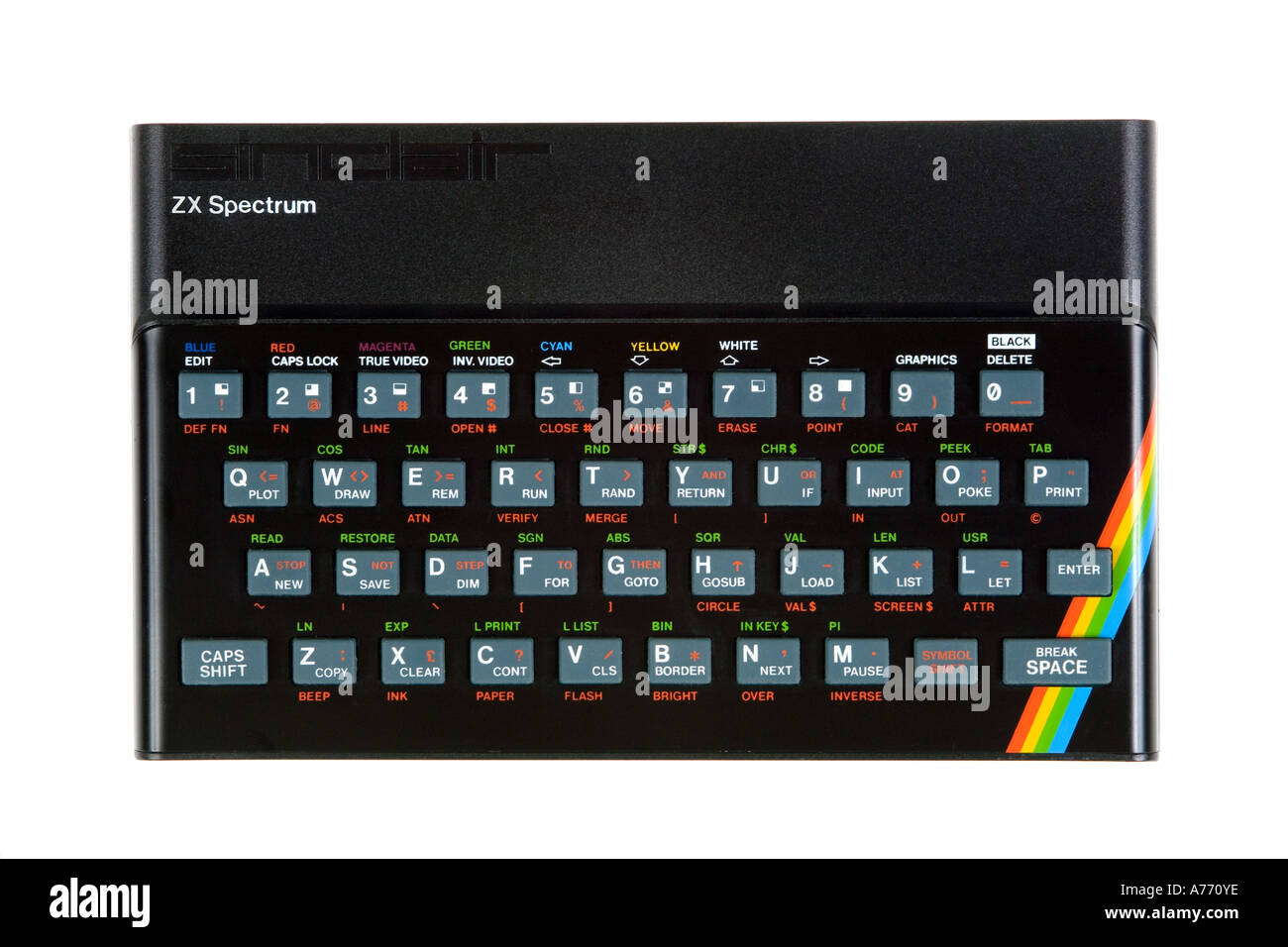 Il Sinclair ZX Spectrum home computer su un puro sfondo bianco. Foto Stock