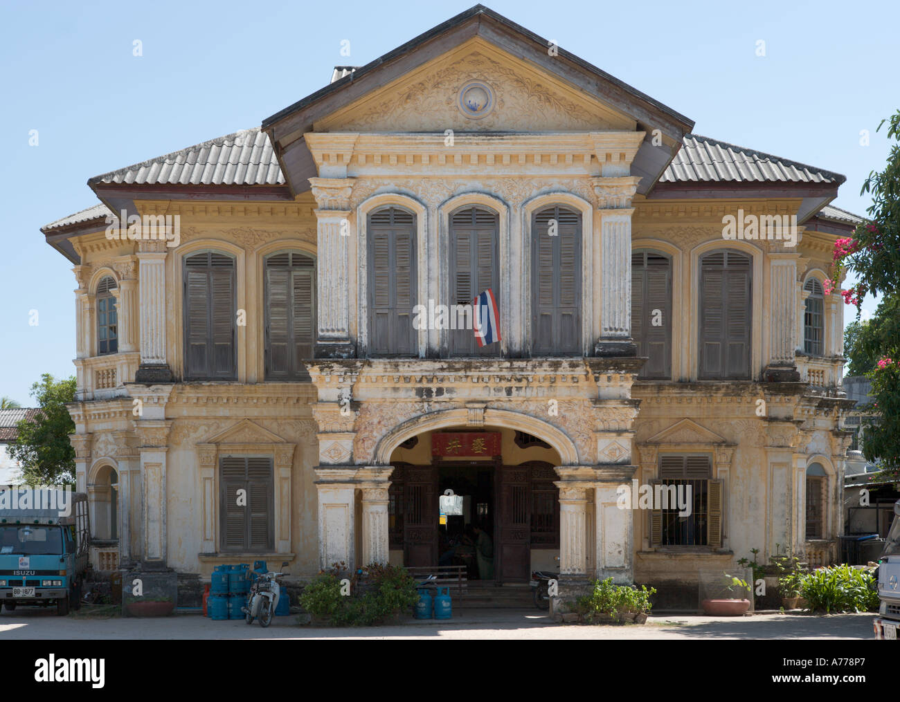 Vecchia Palazzina Cinese utilizzata nel film 'GoodMorningVietnam', stagno Street, Phuket Town, Phuket, Tailandia Foto Stock