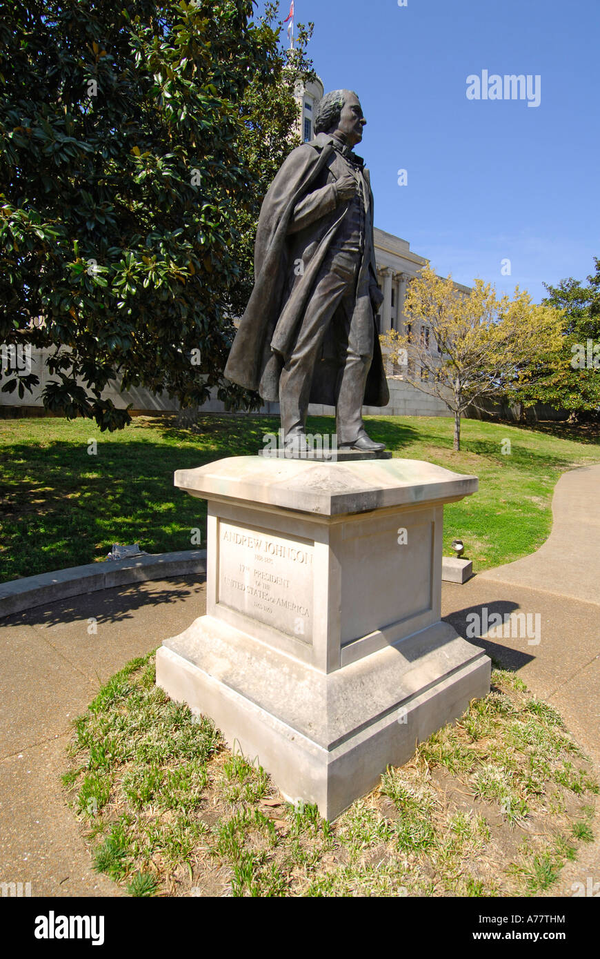Statua di Andrew Johnson xvii Presidente al Campidoglio e nei dintorni di statue e monumenti Nashville Tennessee TN Foto Stock