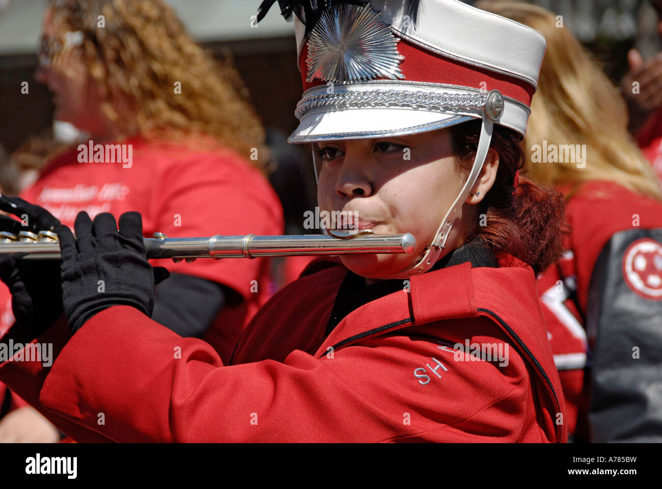 High School Marching Band partecipare al Festival di fragola Parade Plant City Florida FL FLA USA US Foto Stock