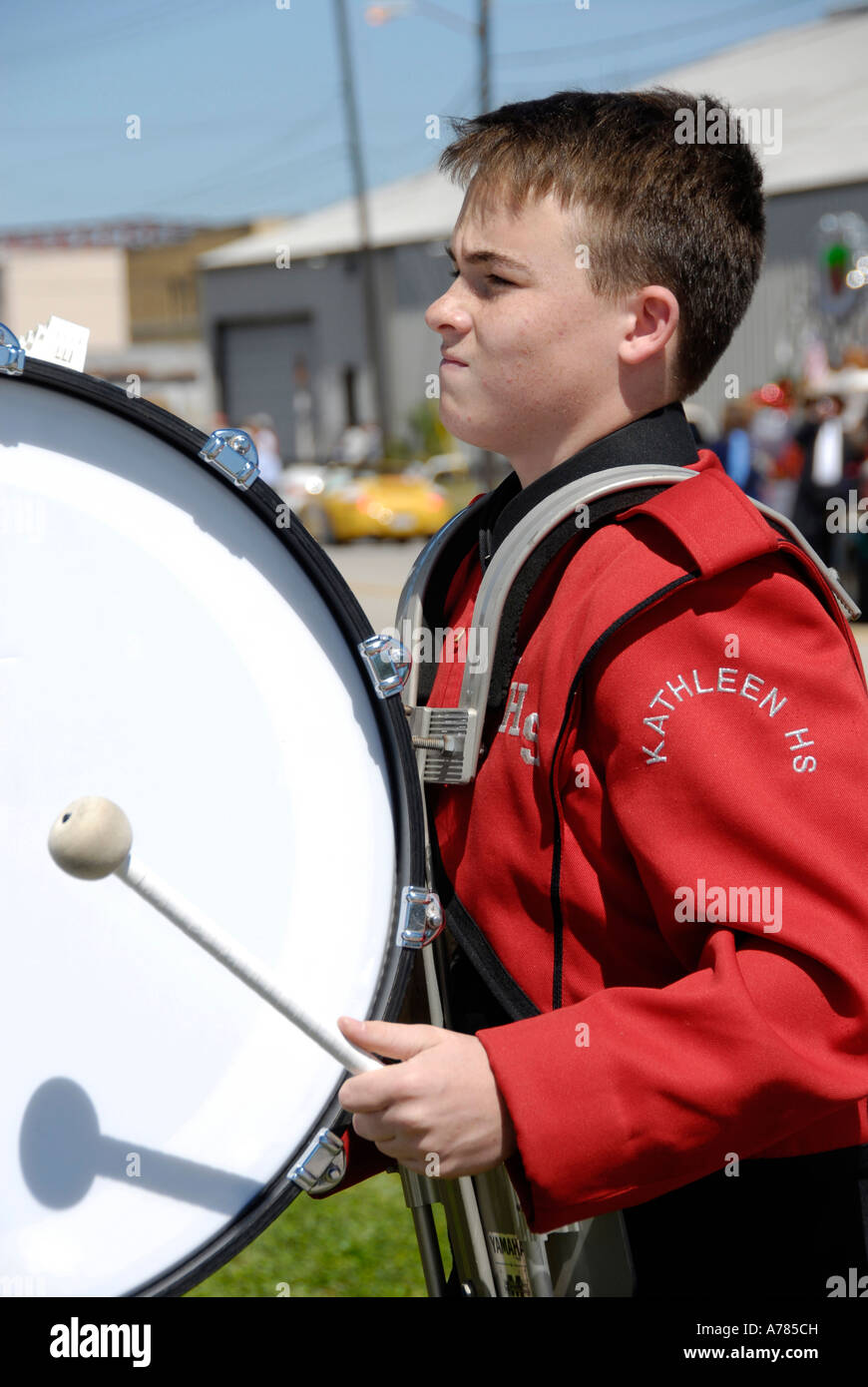 High School Marching Band partecipare al Festival di fragola Parade Plant City Florida FL FLA USA US Foto Stock