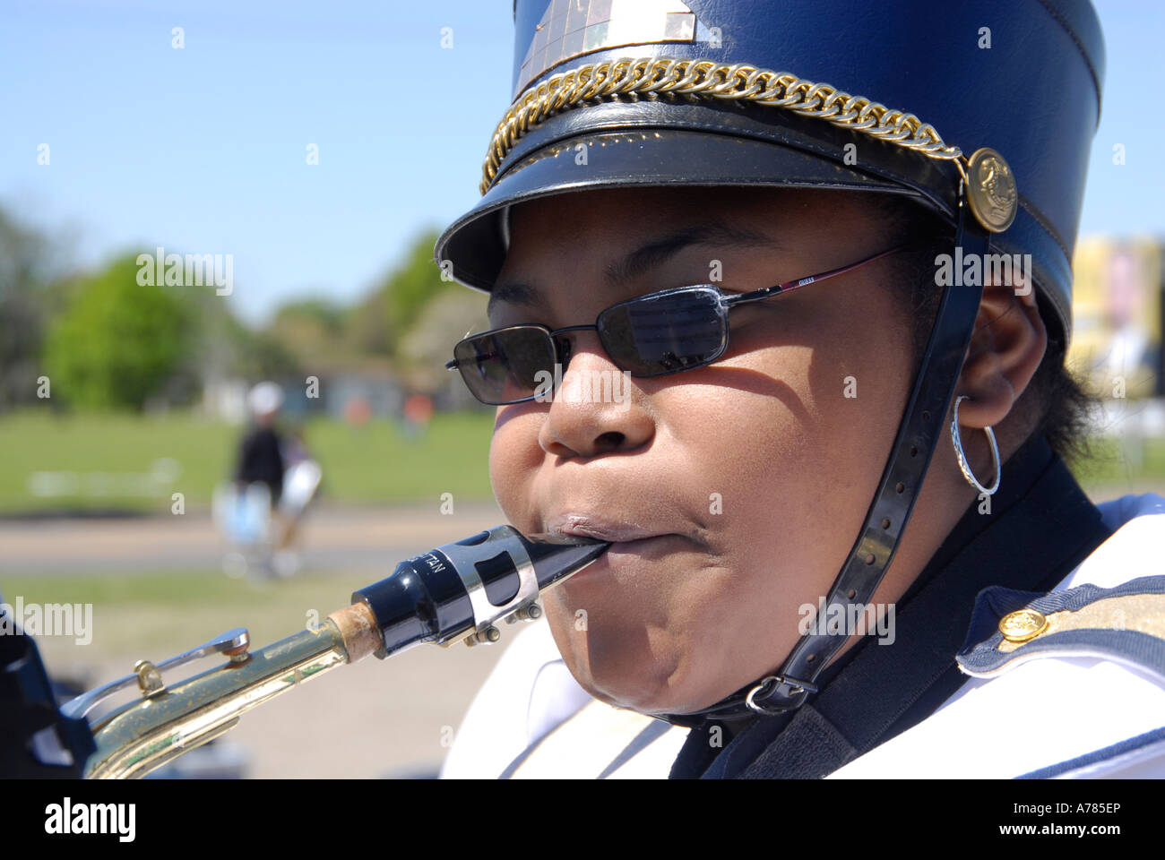 High School Marching Band partecipare al Festival di fragola Parade Plant City Florida FL FLA USA US Foto Stock
