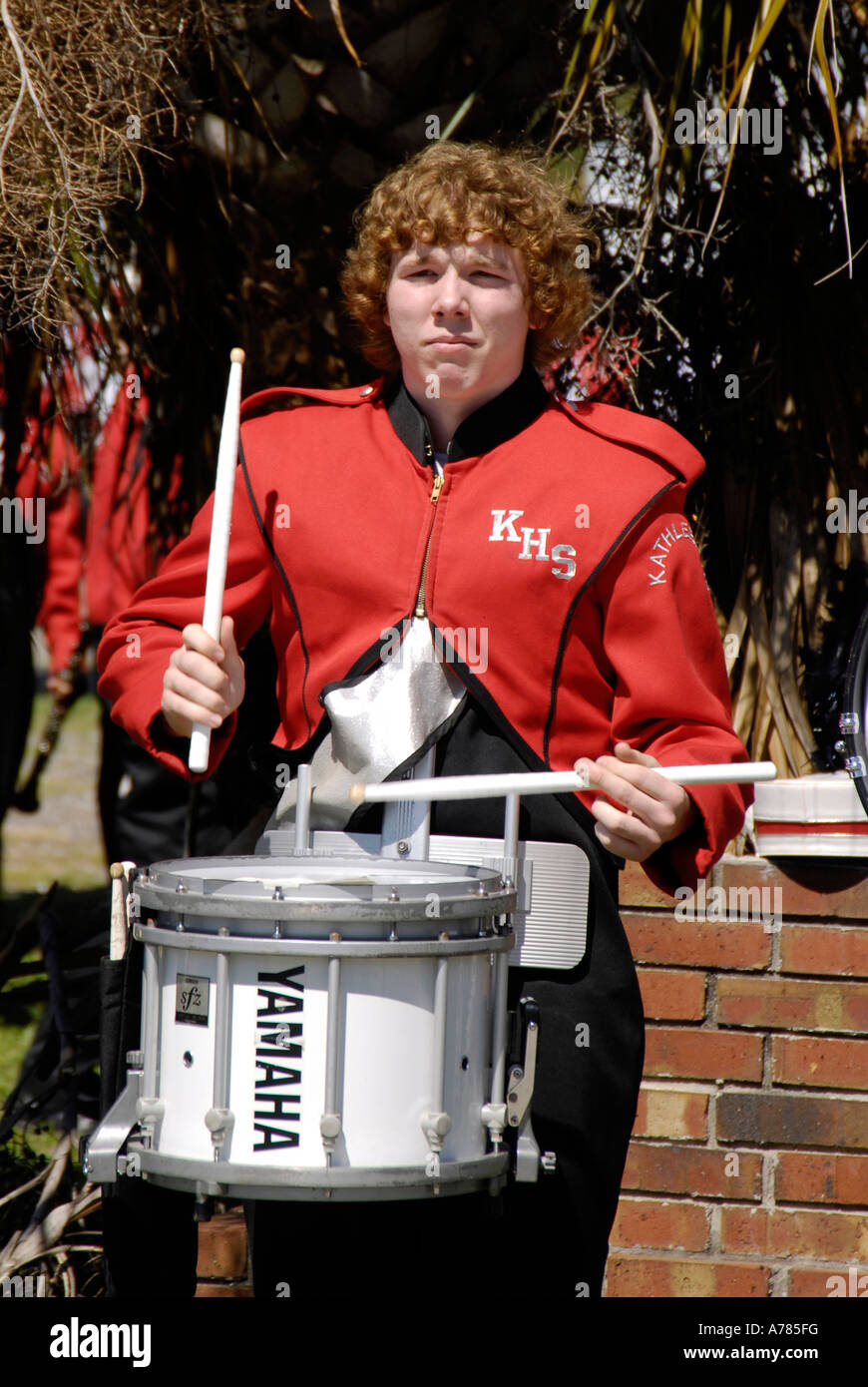 High School Marching Band partecipare al Festival di fragola Parade Plant City Florida FL FLA USA US Foto Stock