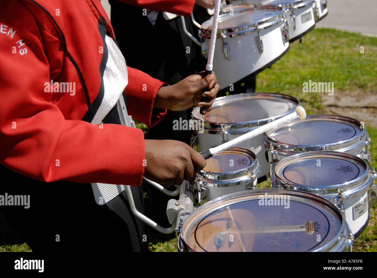 High School Marching Band partecipare al Festival di fragola Parade Plant City Florida FL FLA USA US Foto Stock