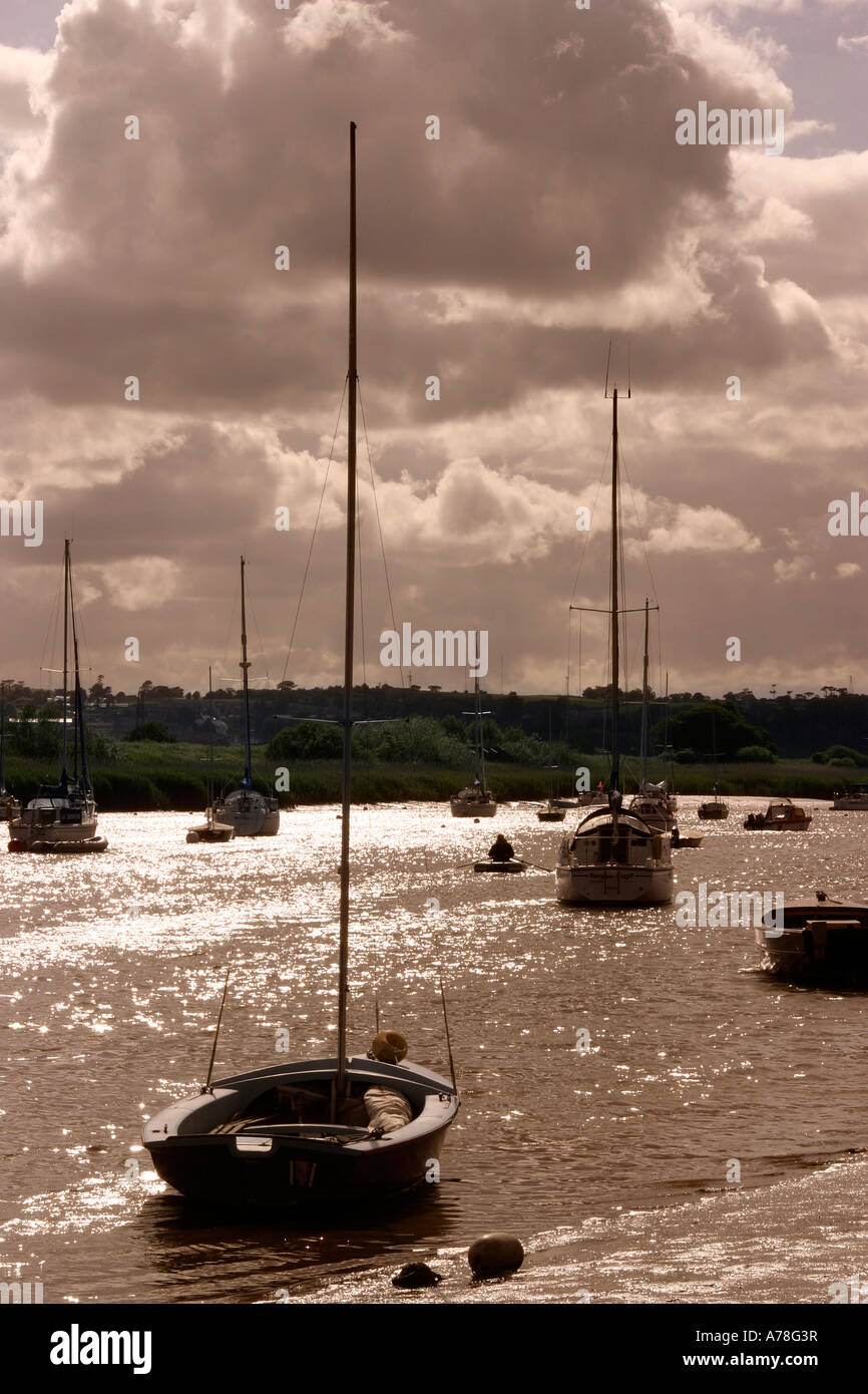 Regno Unito Devon Topsham Fiume Exe barche nel tardo pomeriggio Foto Stock