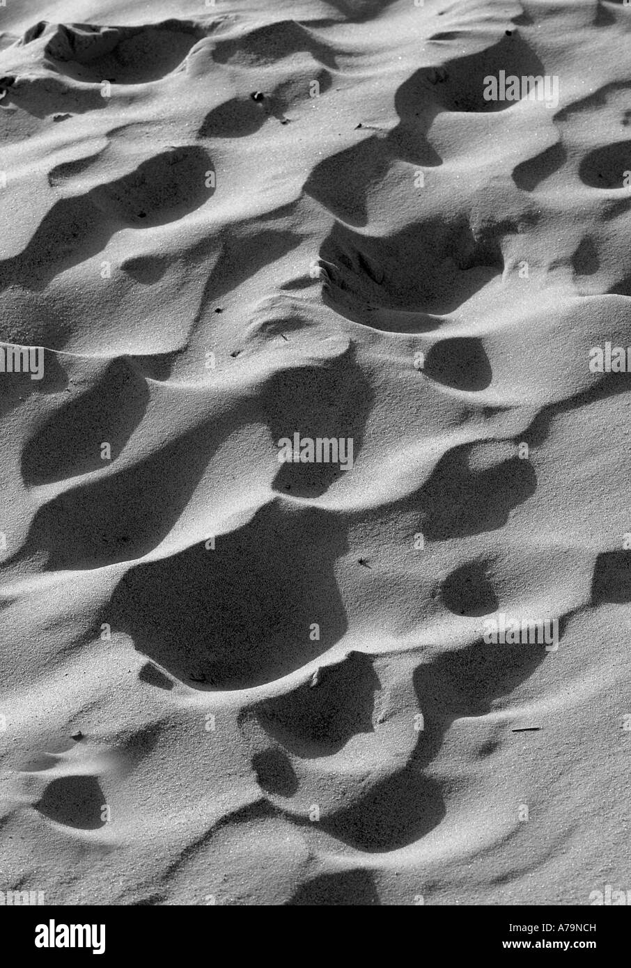 Footprint ed altre forme in sabbia Foto Stock