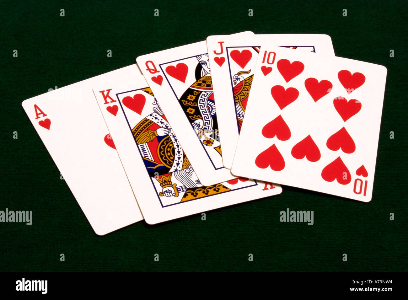 Royal straight flush nei cuori Foto Stock