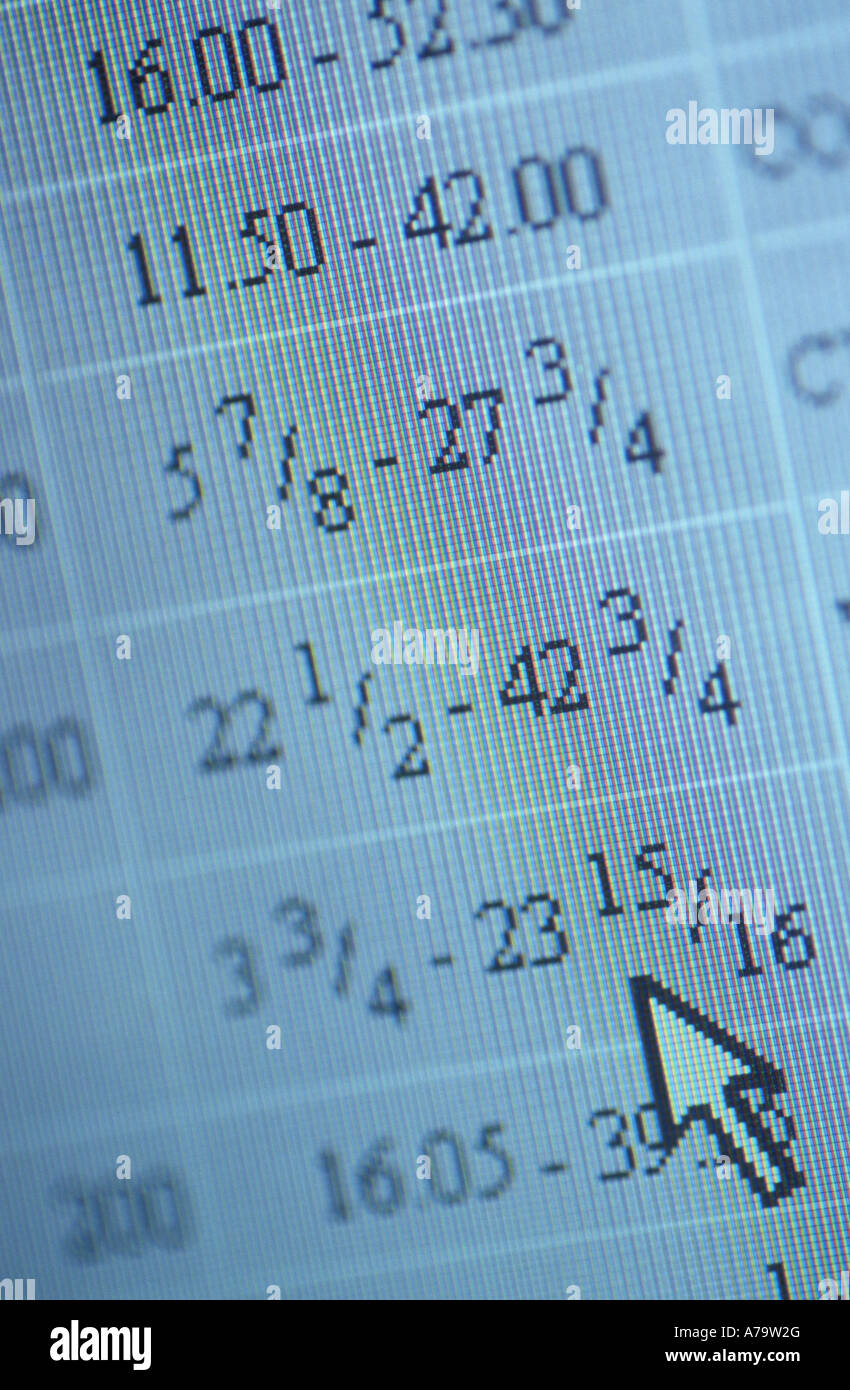 Monitor del computer che mostra il cursore puntando alla quotazione e prezzo varianza. Foto Stock