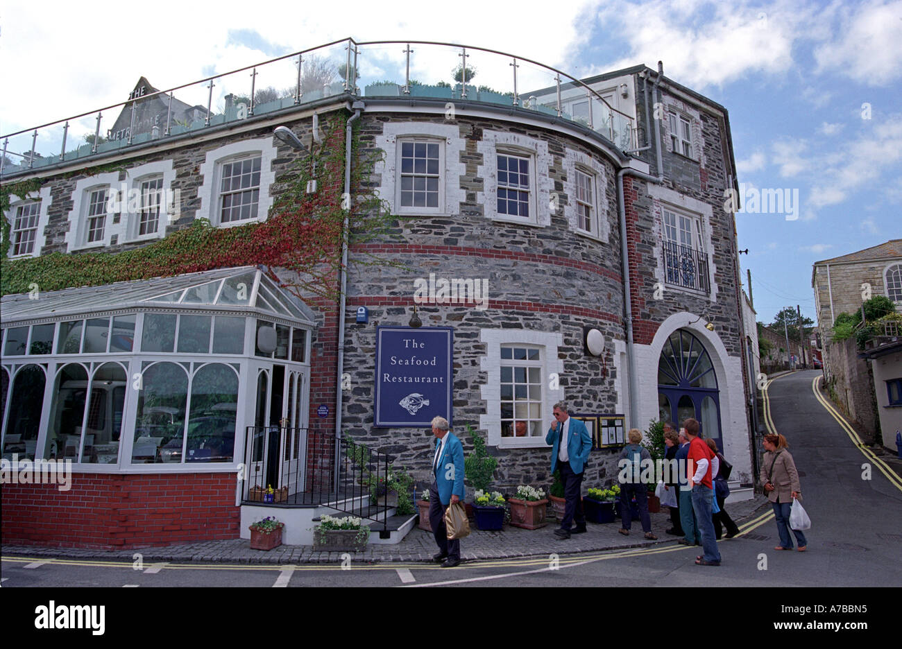 Rick Stein è il ristorante di pesce in porto a Padstow in Cornovaglia Gran Bretagna REGNO UNITO Foto Stock