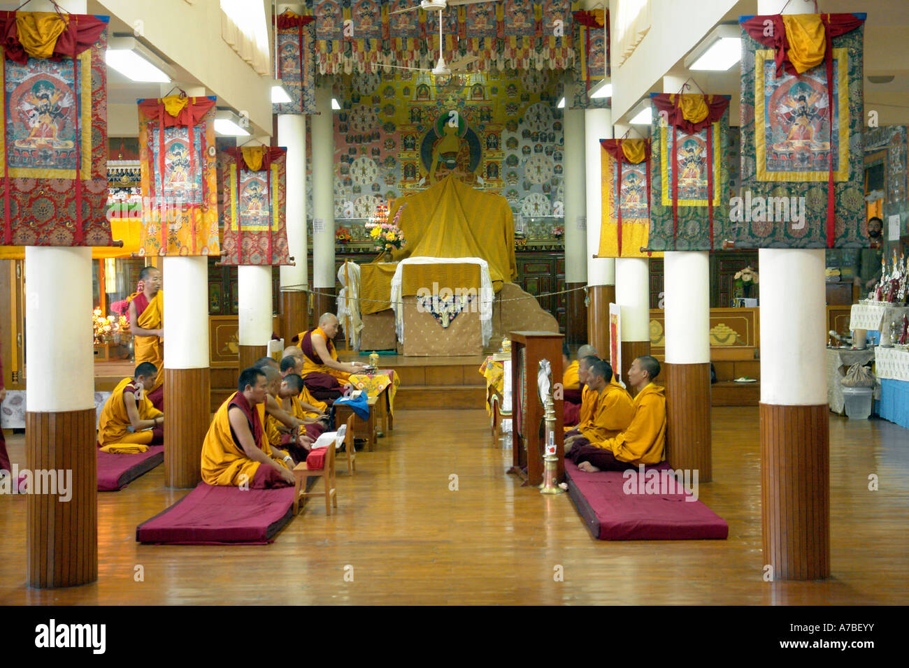 I monaci in preghiera - tsuglagkhang Foto Stock