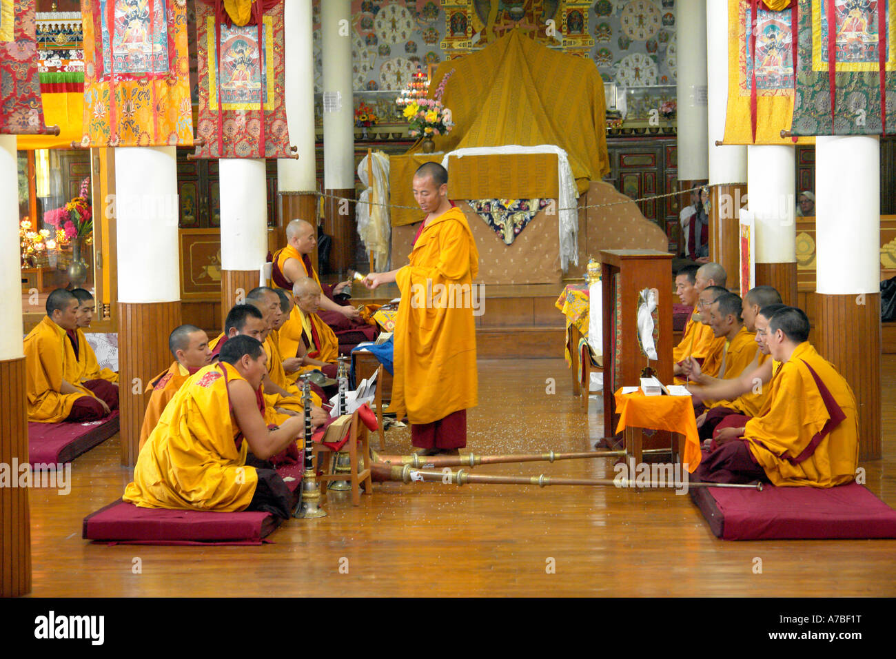 Mattina puja alla tsuglagkhang Foto Stock