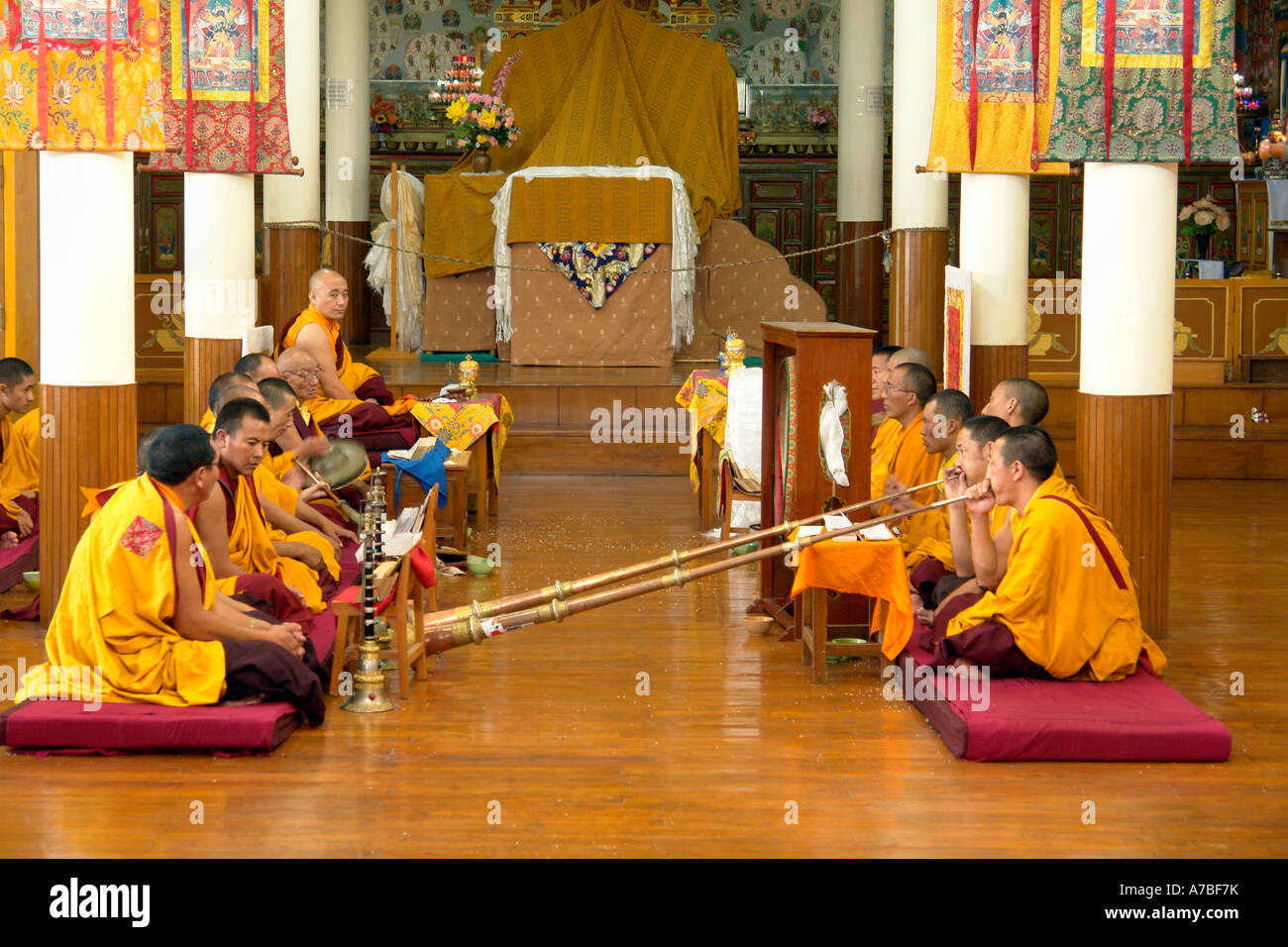 Mattina puja alla tsuglagkhang Foto Stock