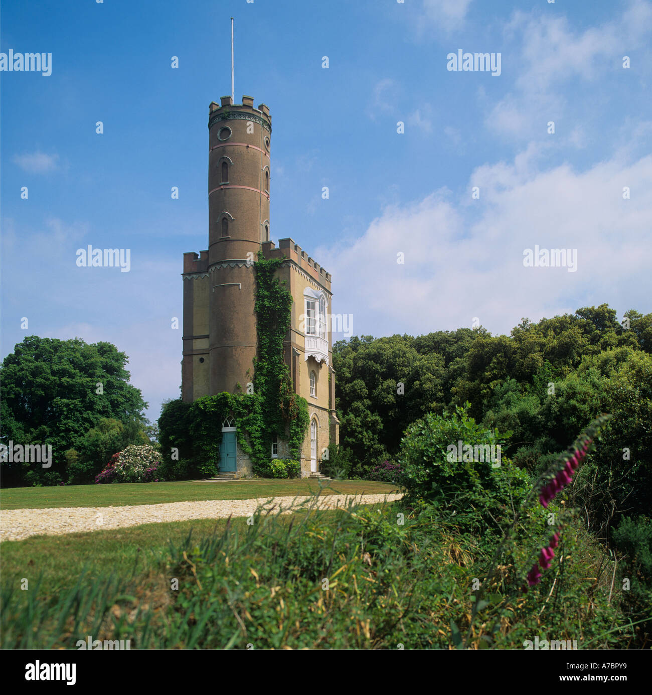 Luttrell s follia torre costruita dal Tempio Simon Luttrell c 1780 ad ovest di Southampton con viste per l'Isola di Wight Foto Stock