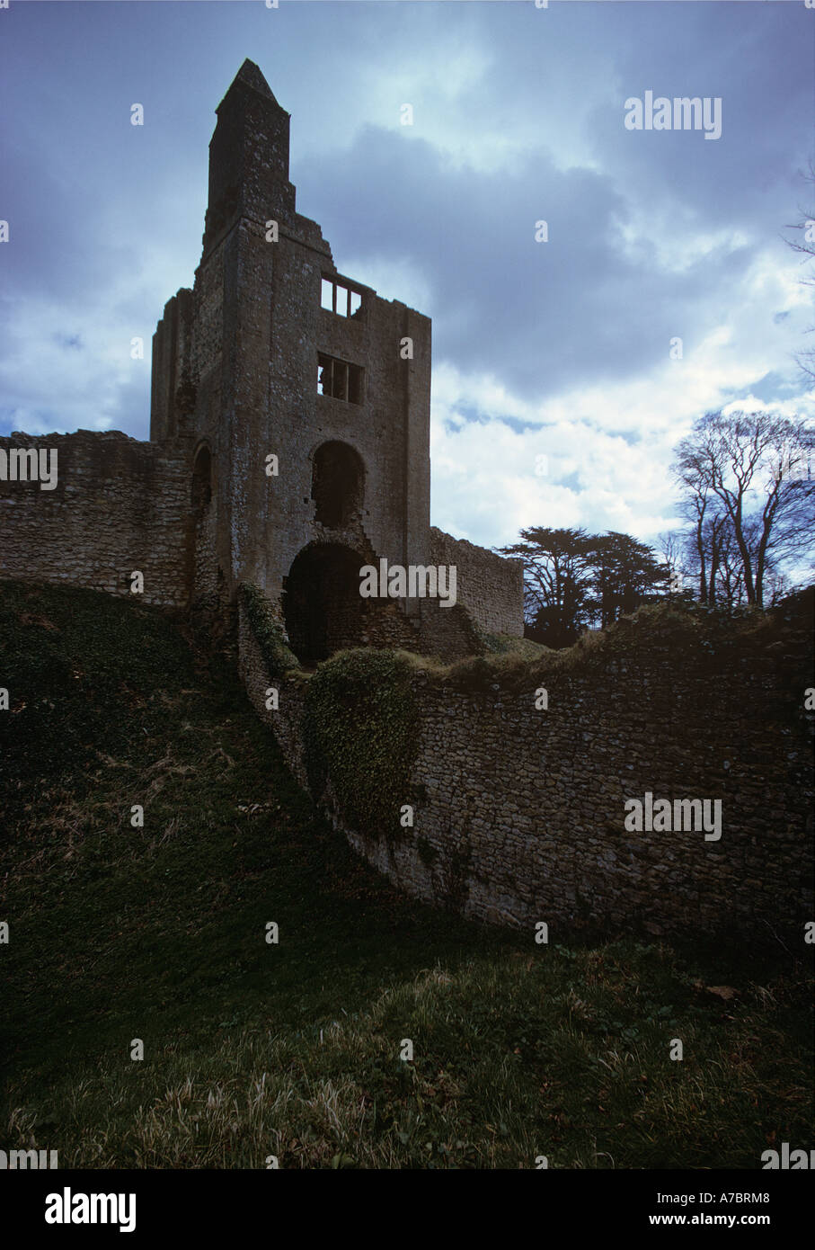 Old Sherborne Castle Dorset Gatehouse e fossato Foto Stock