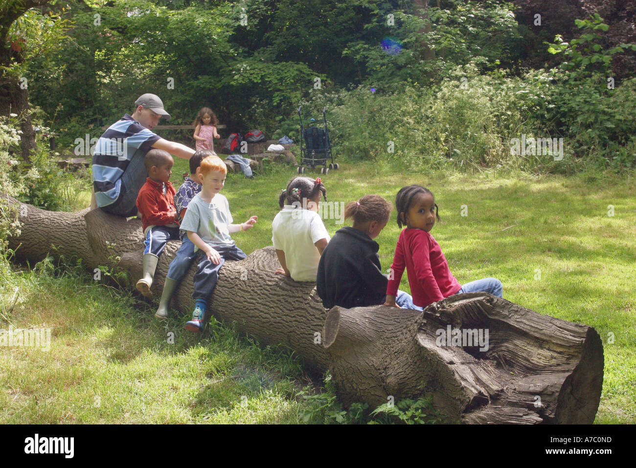 Bambini della scuola materna su una gita nel parco Foto Stock