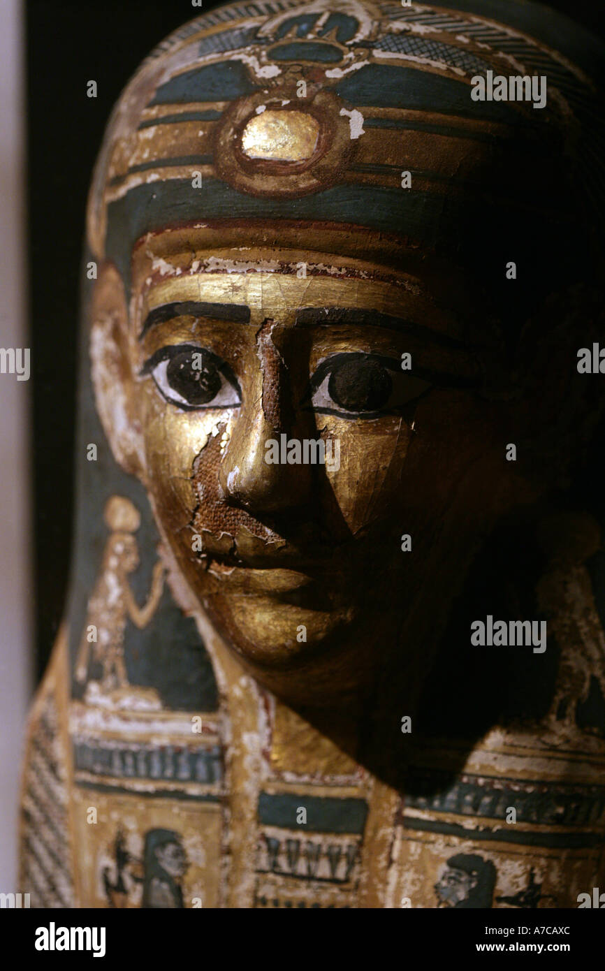 Cartonnage mummia maschera 304 BC Yale Peabody Museum Foto Stock