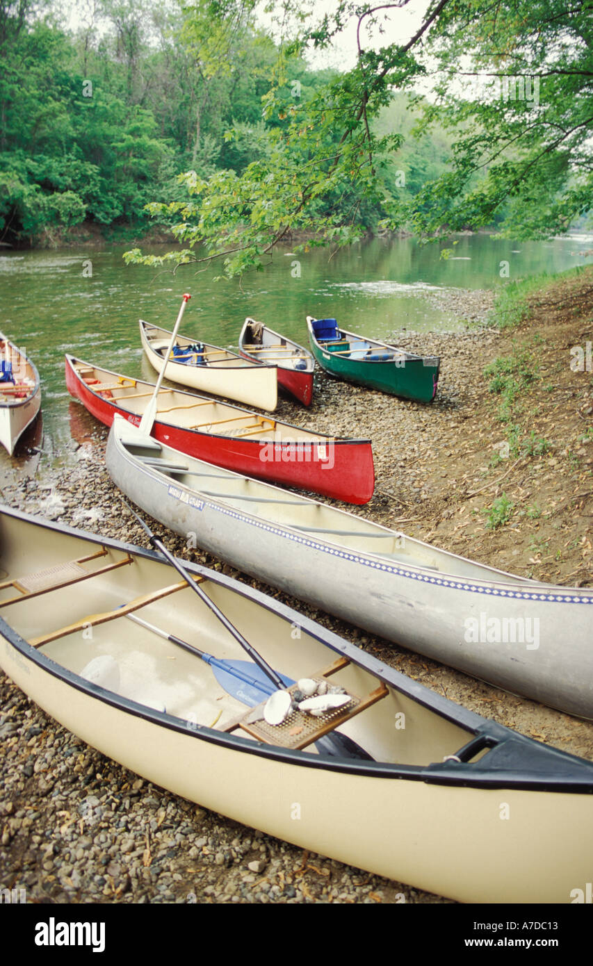 Canoe sulla riva della forcella centrale del fiume Vermiglio un nazionali designati scenic river Kickakpoo membro Park Illinois Foto Stock