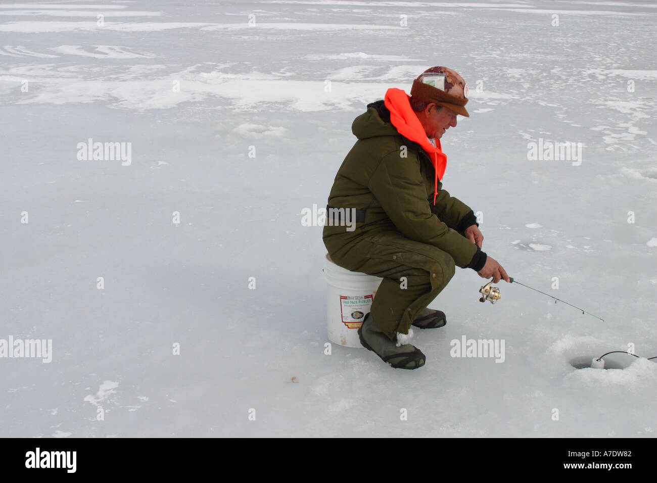 Pesca sul ghiaccio in Pennsylvania USA Foto Stock