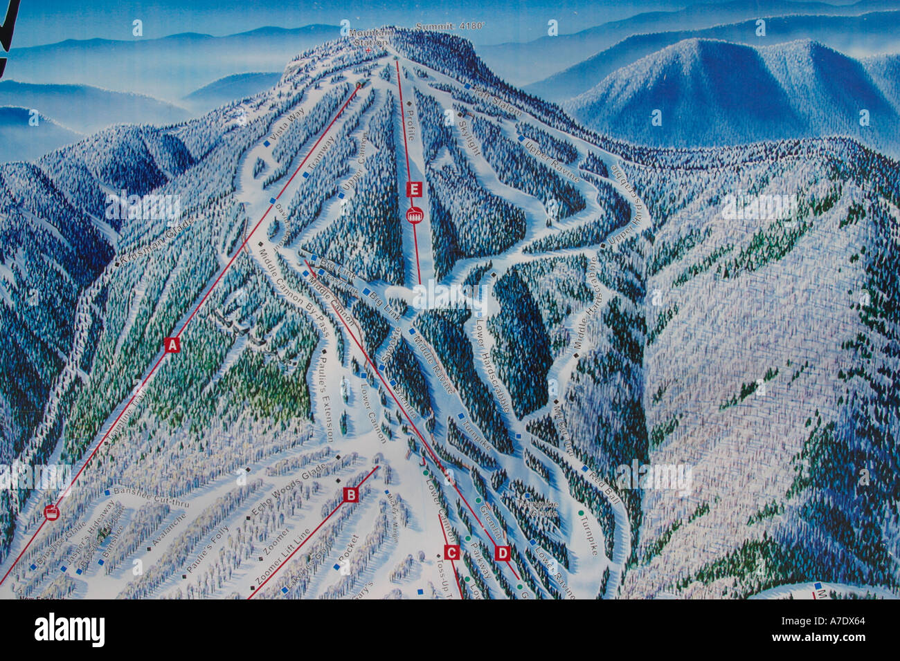 Mappa del percorso a Cannon Ski Area Franconia Notch State Park Franconia NH Foto Stock