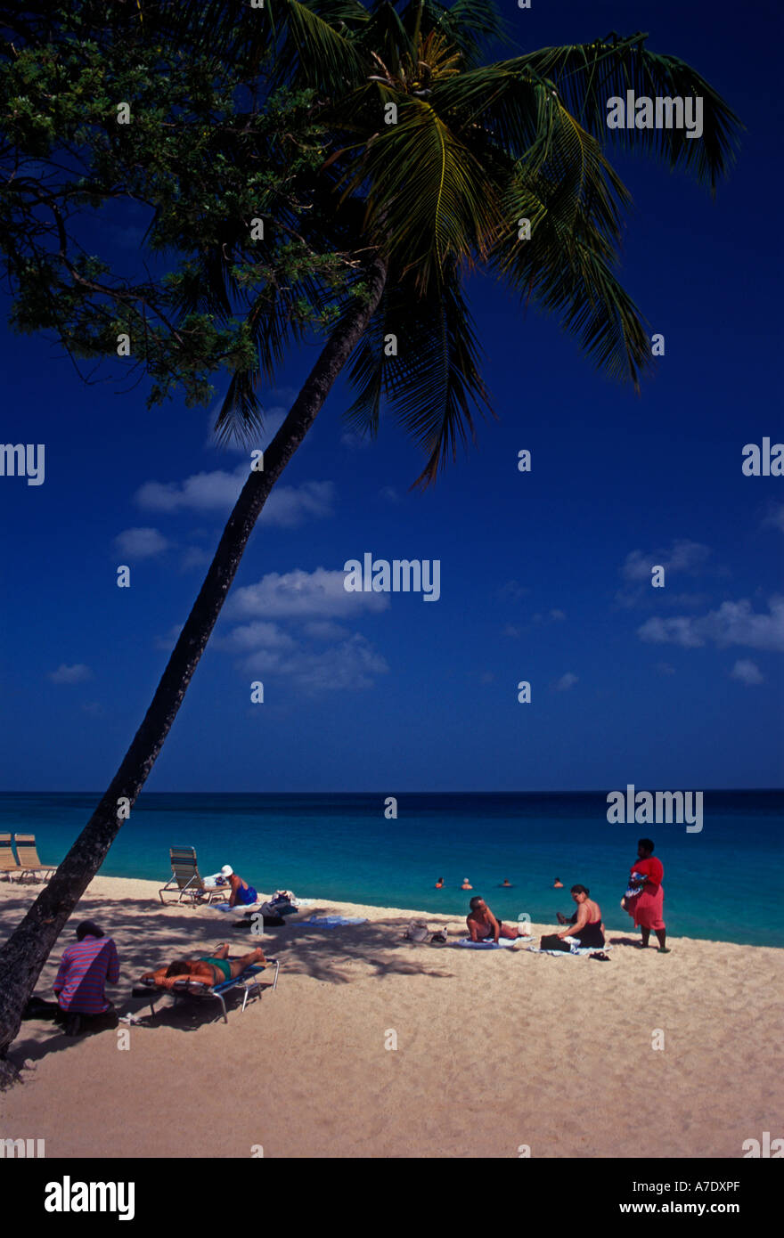 Persone, turisti, spiaggia, Grand Anse Beach, Grand Anse Bay, Grenada, West Indies Foto Stock