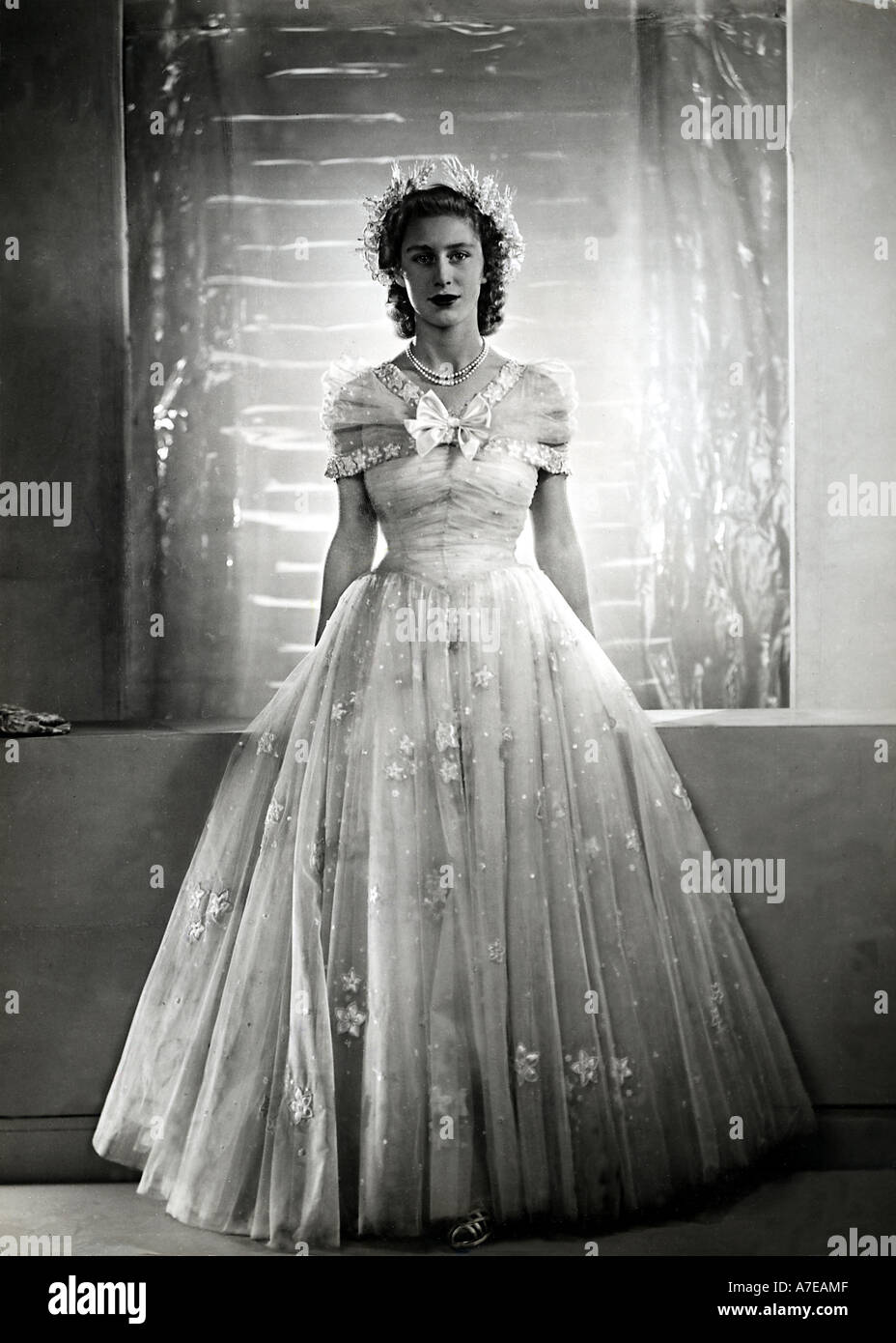 La principessa Margaret indossando i suoi abiti damigella 8 marzo 1948 per sua sorella Elizabeth è il matrimonio con il principe Phillip Foto Stock