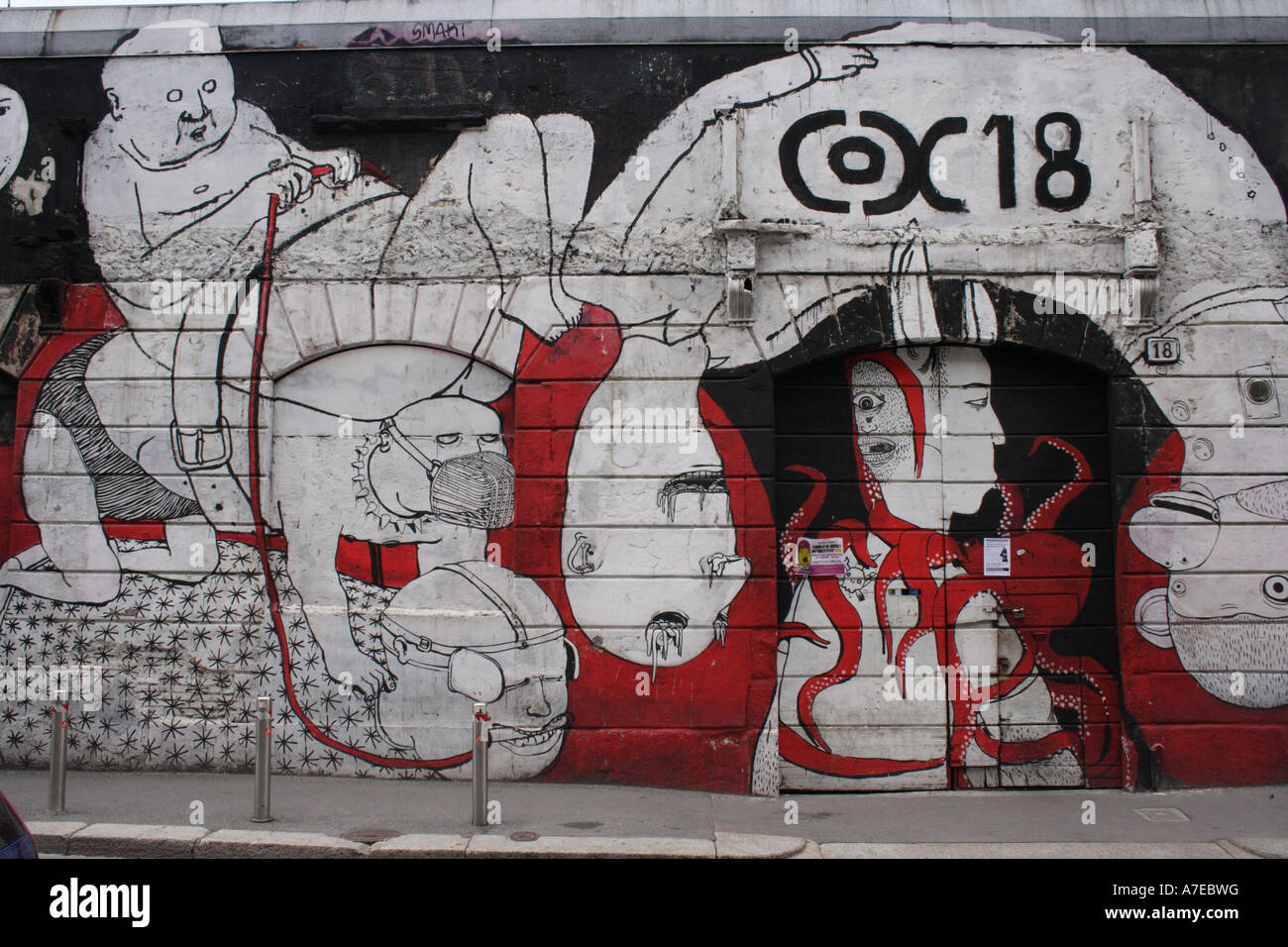 Disegno Di Graffiti In Bianco E Nero E Rosso A Milano Italia