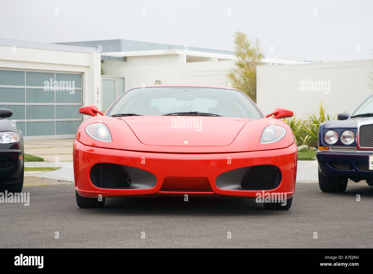Close-up di red Corvette fuori casa Malibu Foto Stock