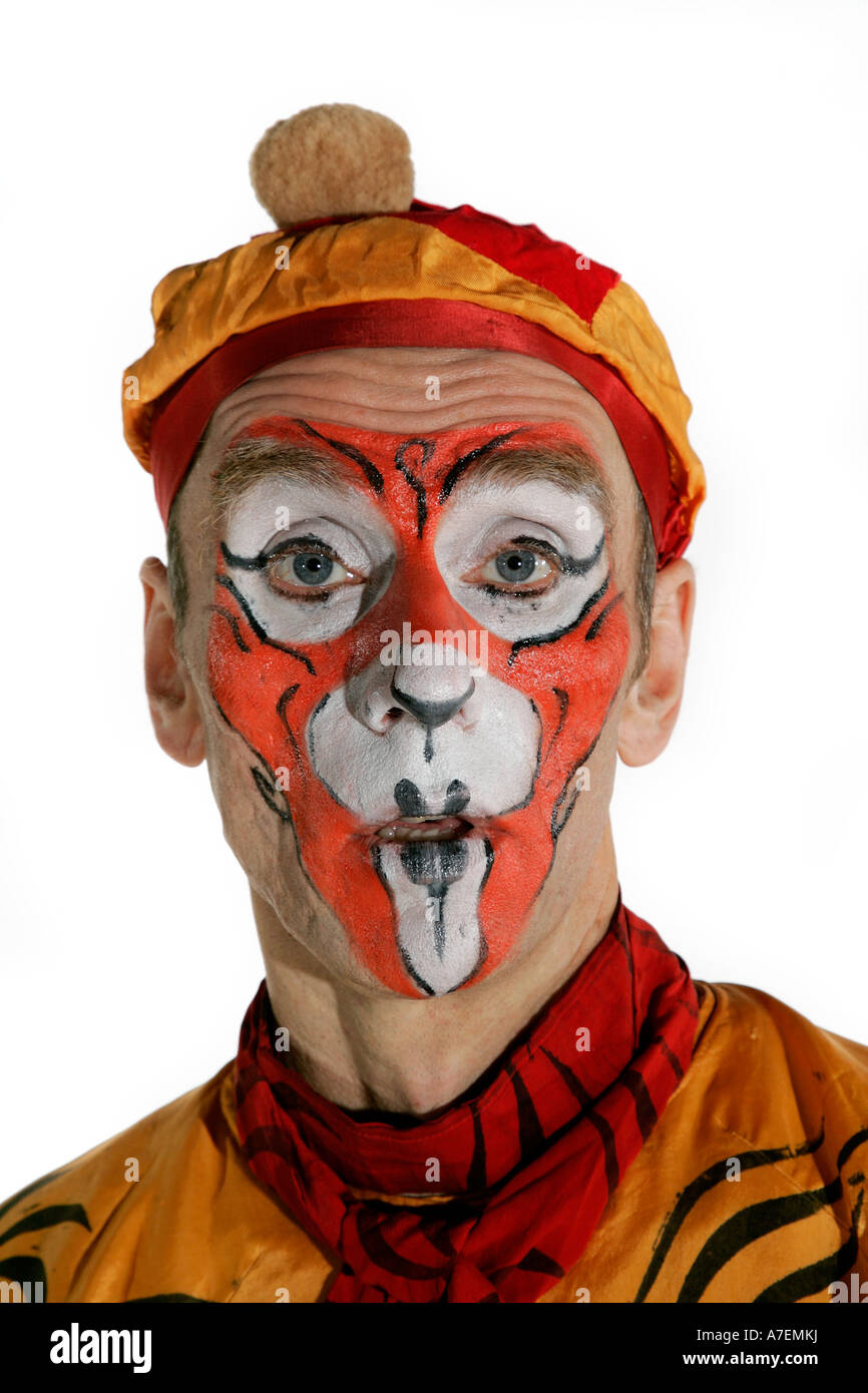 Make up viso attore comico mime commedia hat colore divertimento in costume Foto Stock