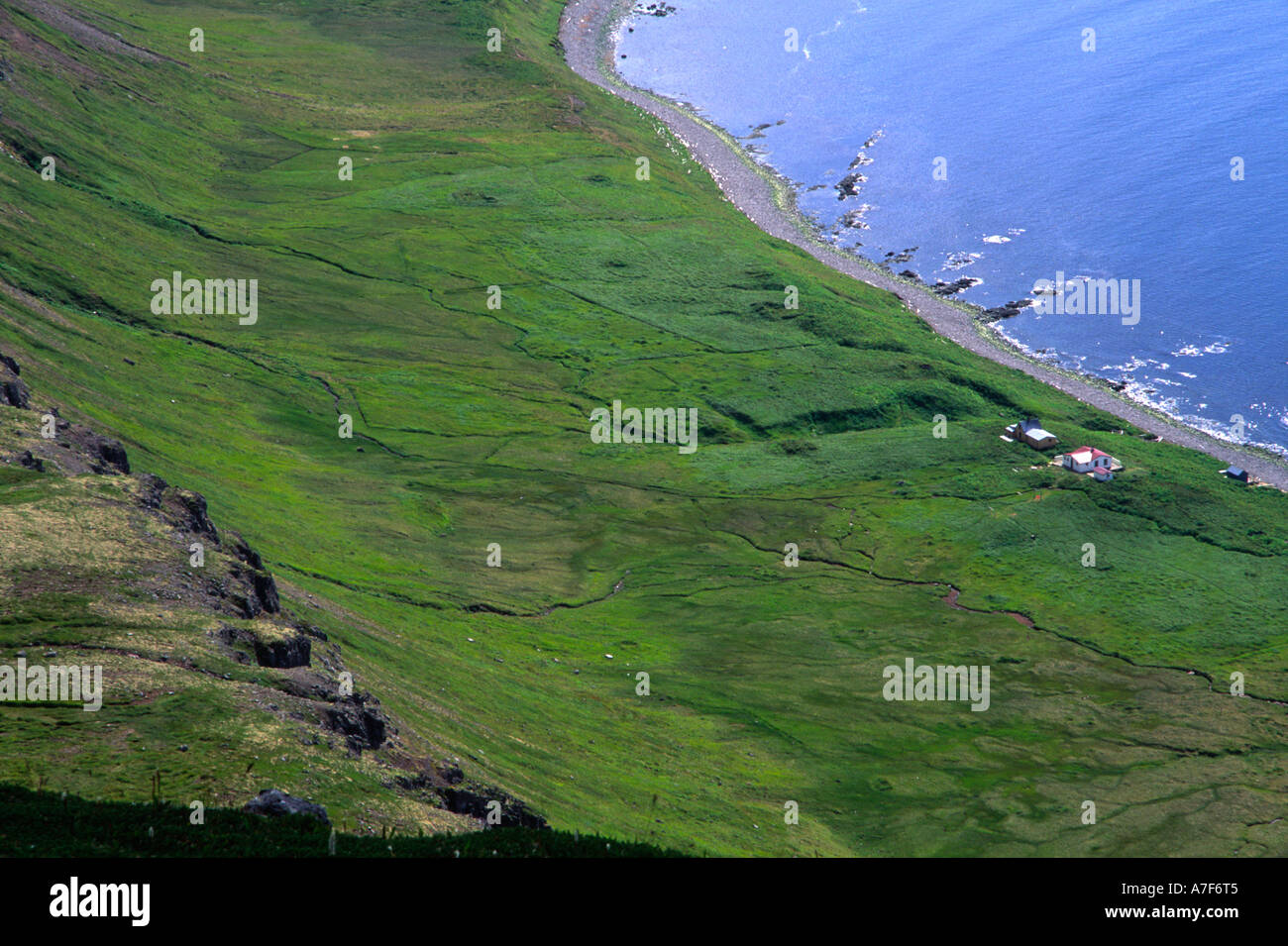Guardando verso il basso dalla Miðfell Hornbjarg Horstrandir Islanda Foto Stock