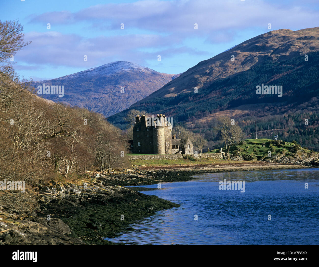 Punto Dunderave ARGYLL BUTE SCOZIA UK Feb Dunderave Castello a punto Dunderave su Loch Fyne Foto Stock