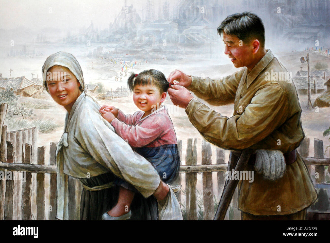 La pittura in arte coreana museo dei contadini nella Corea del Nord di ritornare a Pyongyang dopo la Guerra di Corea Foto Stock