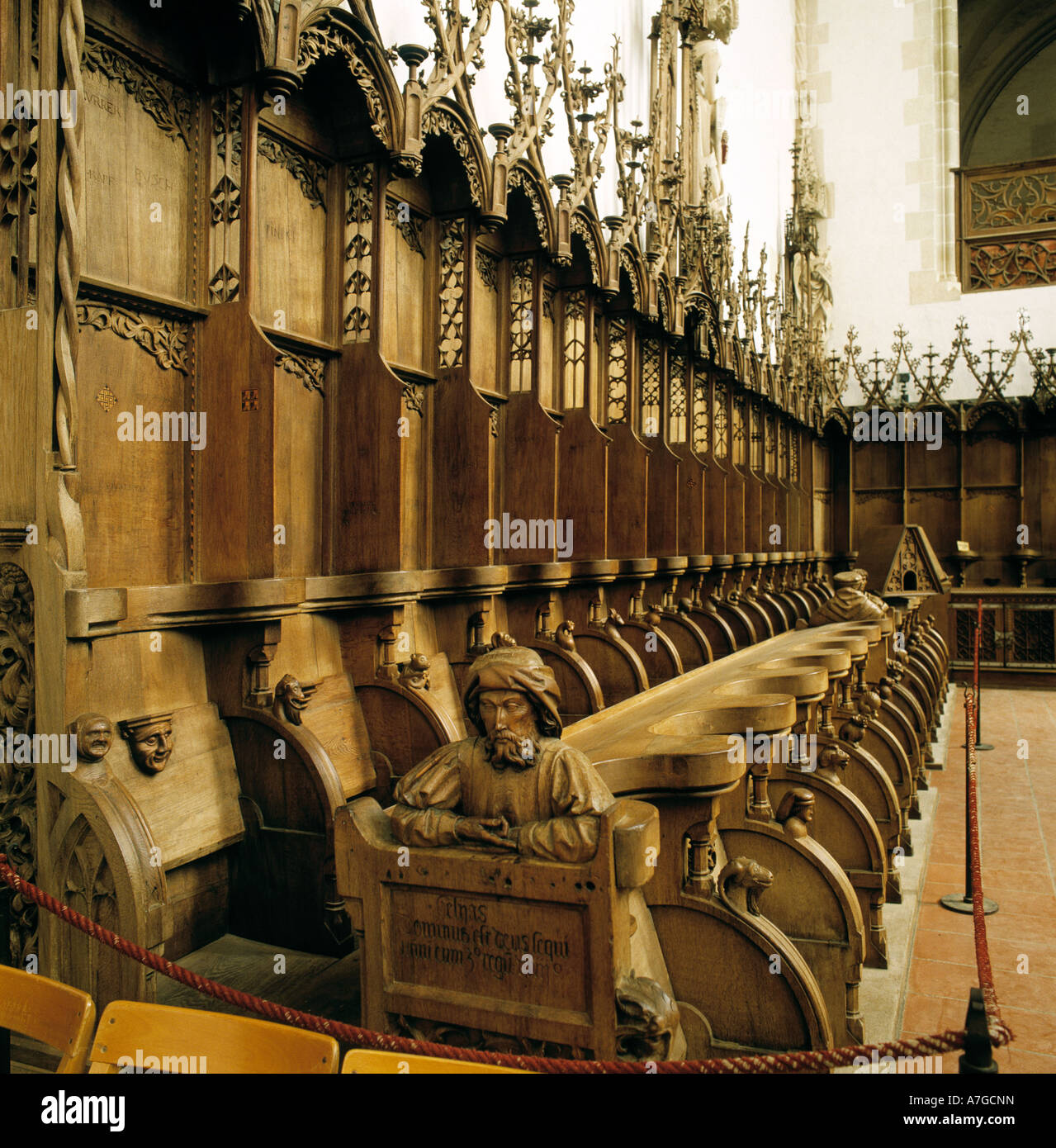 Gestuehl im Chor der Kirche, Benediktinerkloster a Blaubeuren, Schwaebische Alb, Baden-Wuerttemberg Foto Stock