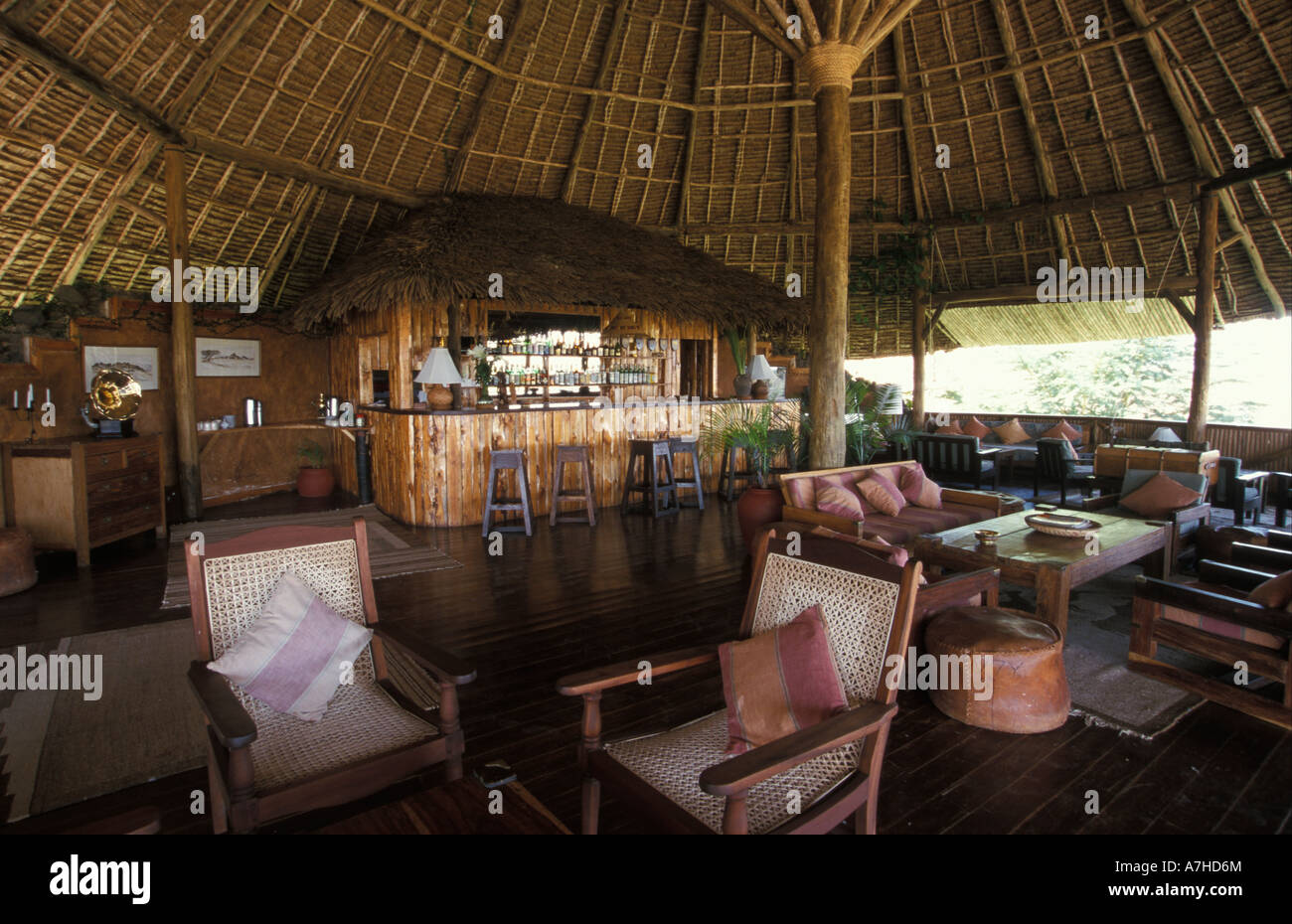 Tortilis Camp lounge, Amboseli National Park, Kenya Foto Stock