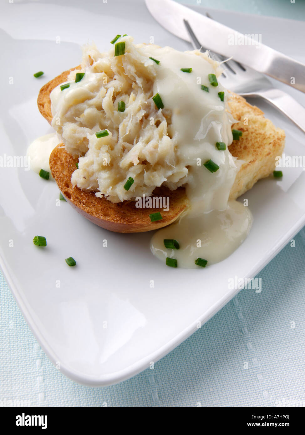 Brandade di baccalà su una fetta di brioche cibo editoriale Foto Stock