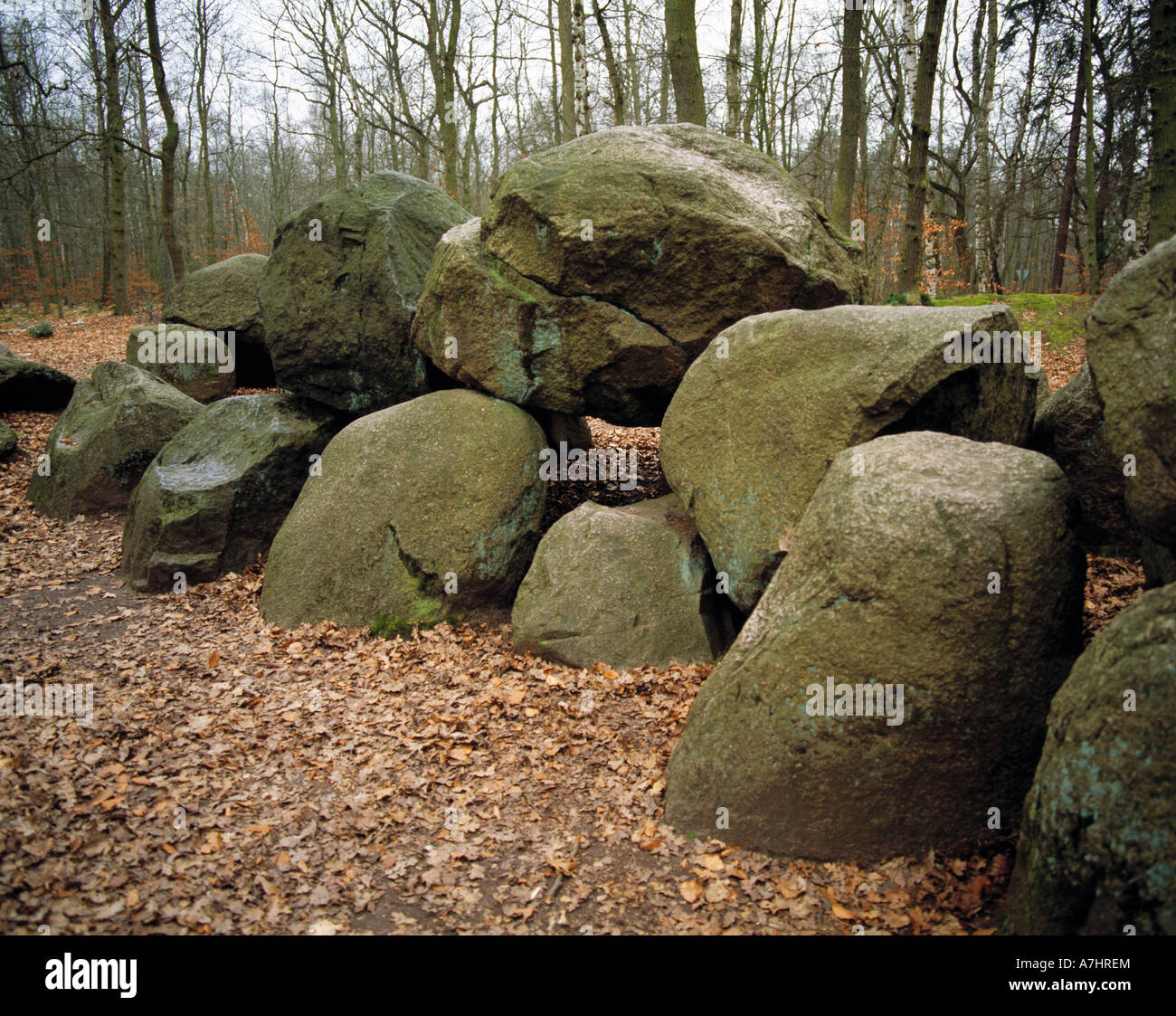 Megalithgrab 'Grosse Sloopsteine' im Tecklenburger Land, Muensterland, Renania settentrionale-Vestfalia Foto Stock