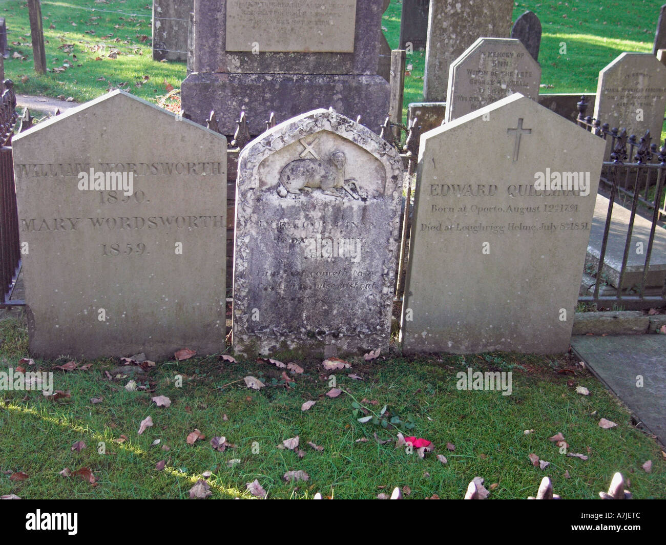 William e Mary Wordsworth lapidi in St. Oswald è la Chiesa, Grasmere, Lake District. Foto Stock