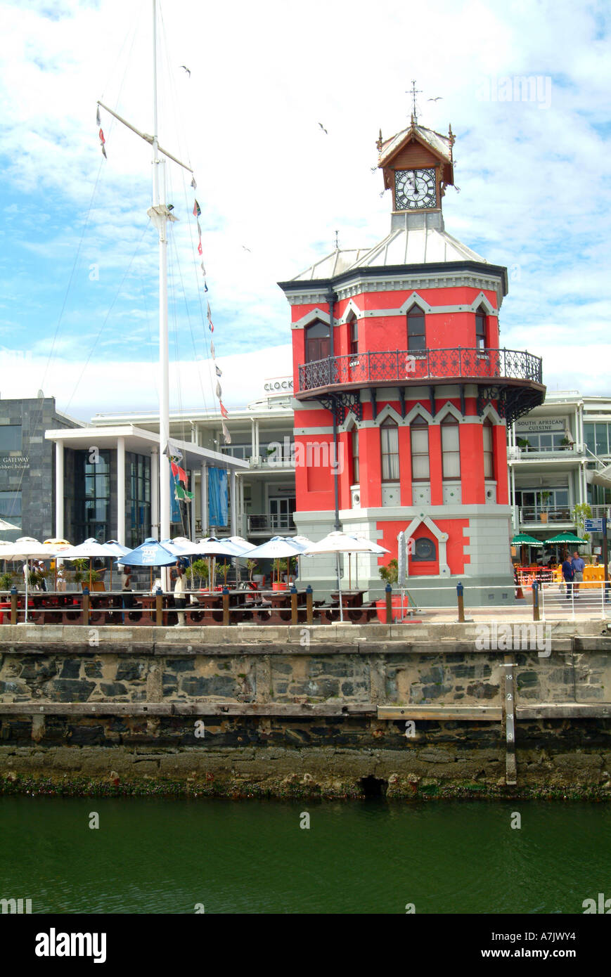 Capitani porta la Torre dell Orologio e Ufficio V e A Waterfront, Città del Capo Sud Africa Foto Stock