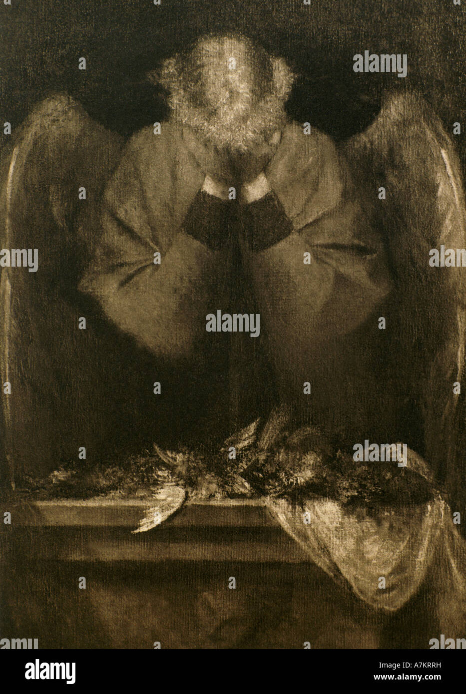 Angel Crying over uccelli morti da Satana assolto vittoriana di incisione di George Frederick Watts Foto Stock Angel Crying over uccelli morti da Satana assolto vittoriana di incisione di George Frederick Watts Foto Stock