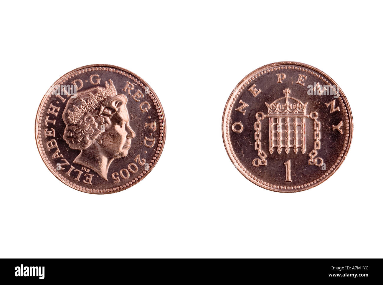 1p un obolo di monete del Regno Unito Foto Stock