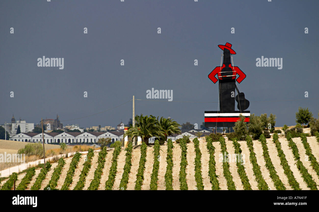 Spagna andalusia Costa de la Luz Jerez de la Frontera Sherry pubblicità da Tio Pepe Gonzales Byass sherry campi vino finca Foto Stock