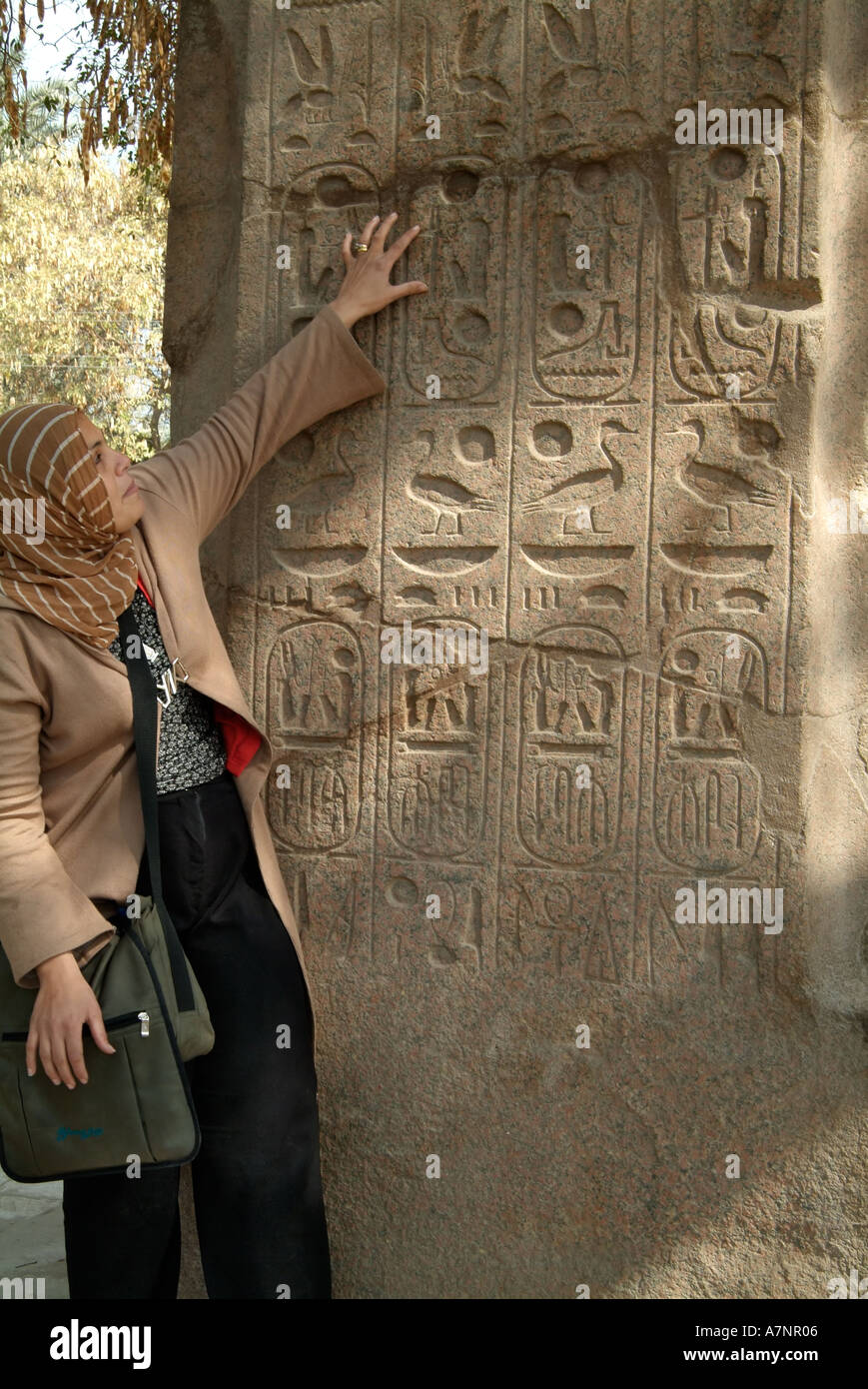 Guida per spiegare i geroglifici egizi, Memphis, Egitto Foto Stock