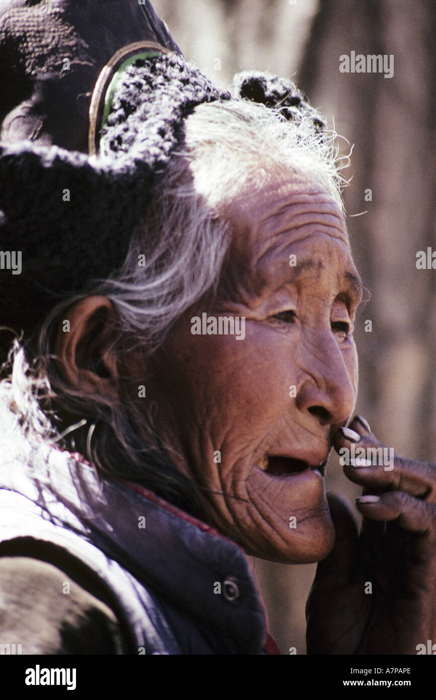 Ritratto di una donna al mercato di Leh, India, Ladakh Leh Foto Stock