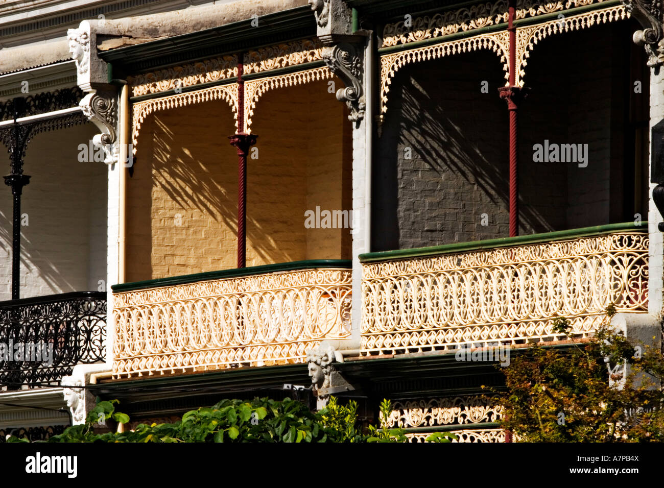 Melbourne Architettura / Dettaglio facciata di un periodo Vittoriano terrazza home.Location Carlton Melbourne Victoria Australia. Foto Stock
